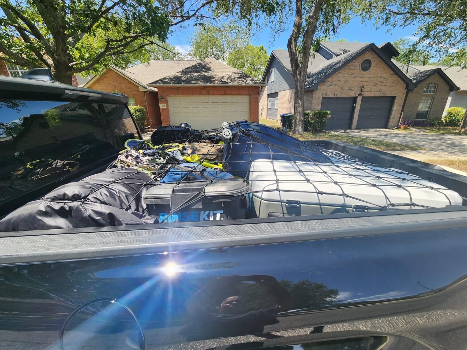 Cargo Net for Pickup Truck Bed - Truck Bed Net with 12 Metal Carabiners | Double thick heavy duty bungee mesh accessory with strap hooks 4'x6', stretches to 8'x12' for Dad & Husband customer photo 1
