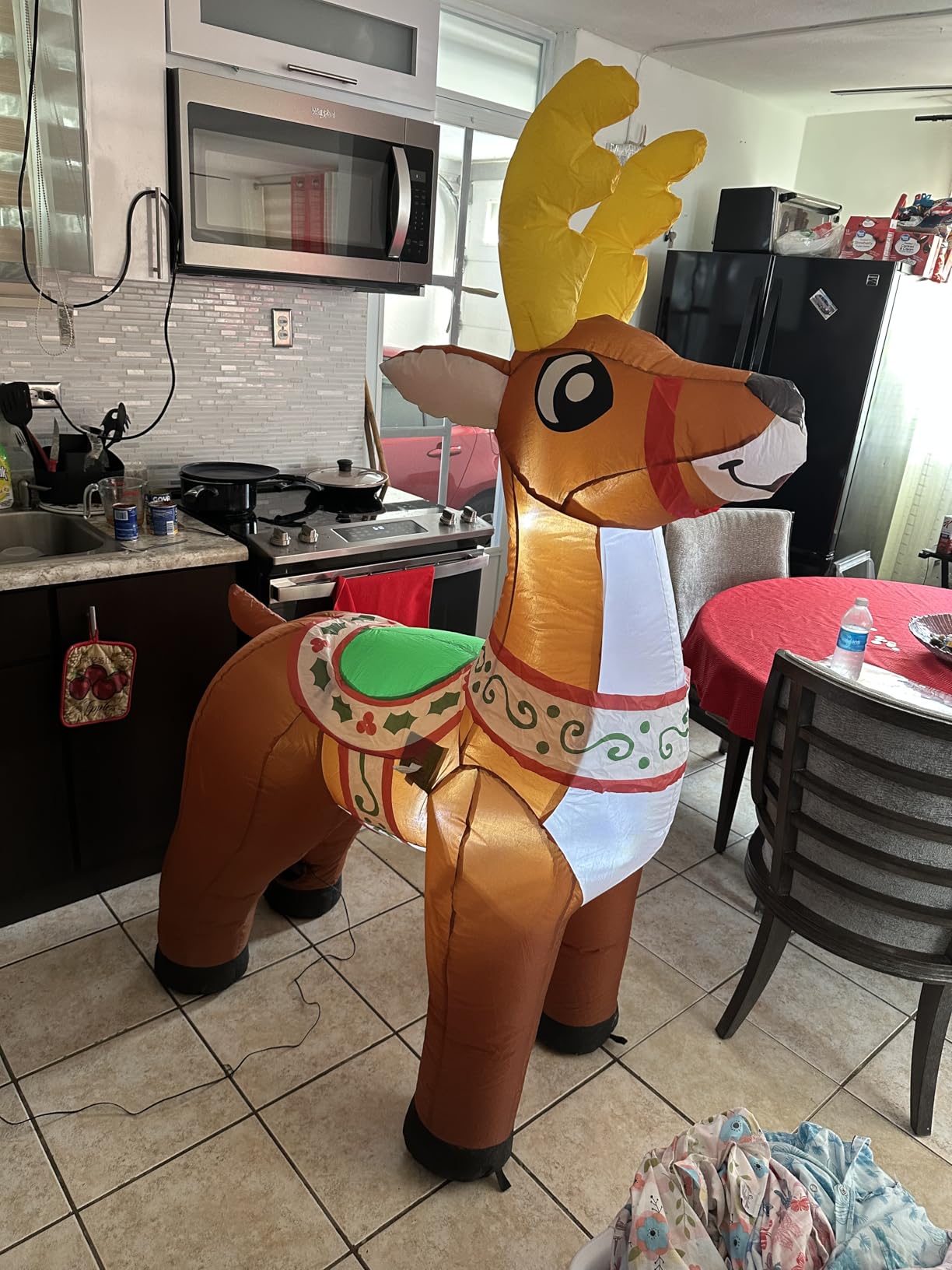 GOOSH 6 FT Christmas Inflatables Reindeer Outdoor Decorations Blow Up Yard Cute Deer with Built-in LEDs for Xmas Garden Lawn Indoor Party Decor customer photo 1