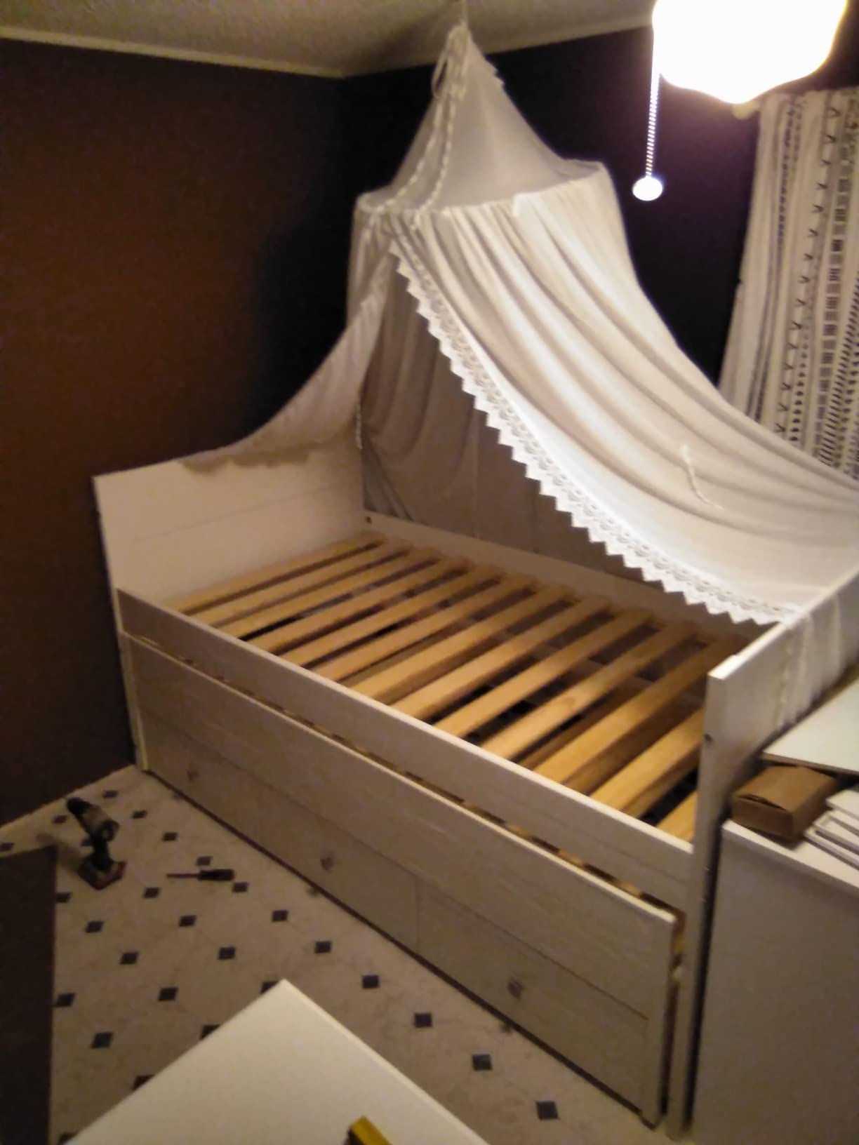 Bedz King Twin Captains Bed with Twin Trundle and 3 Built in Drawers, Rustic White customer photo 1
