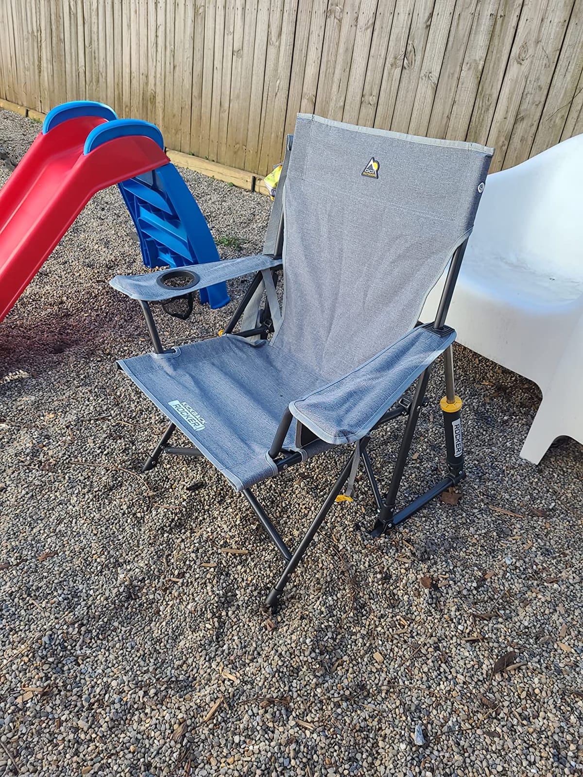 GCI Outdoor Kickback Rocker Camping Chair | Portable Folding Rocking Chair with Durable Armrests, Drink Holder & Relaxed Lowered Seat for Comfort - Red customer photo 2