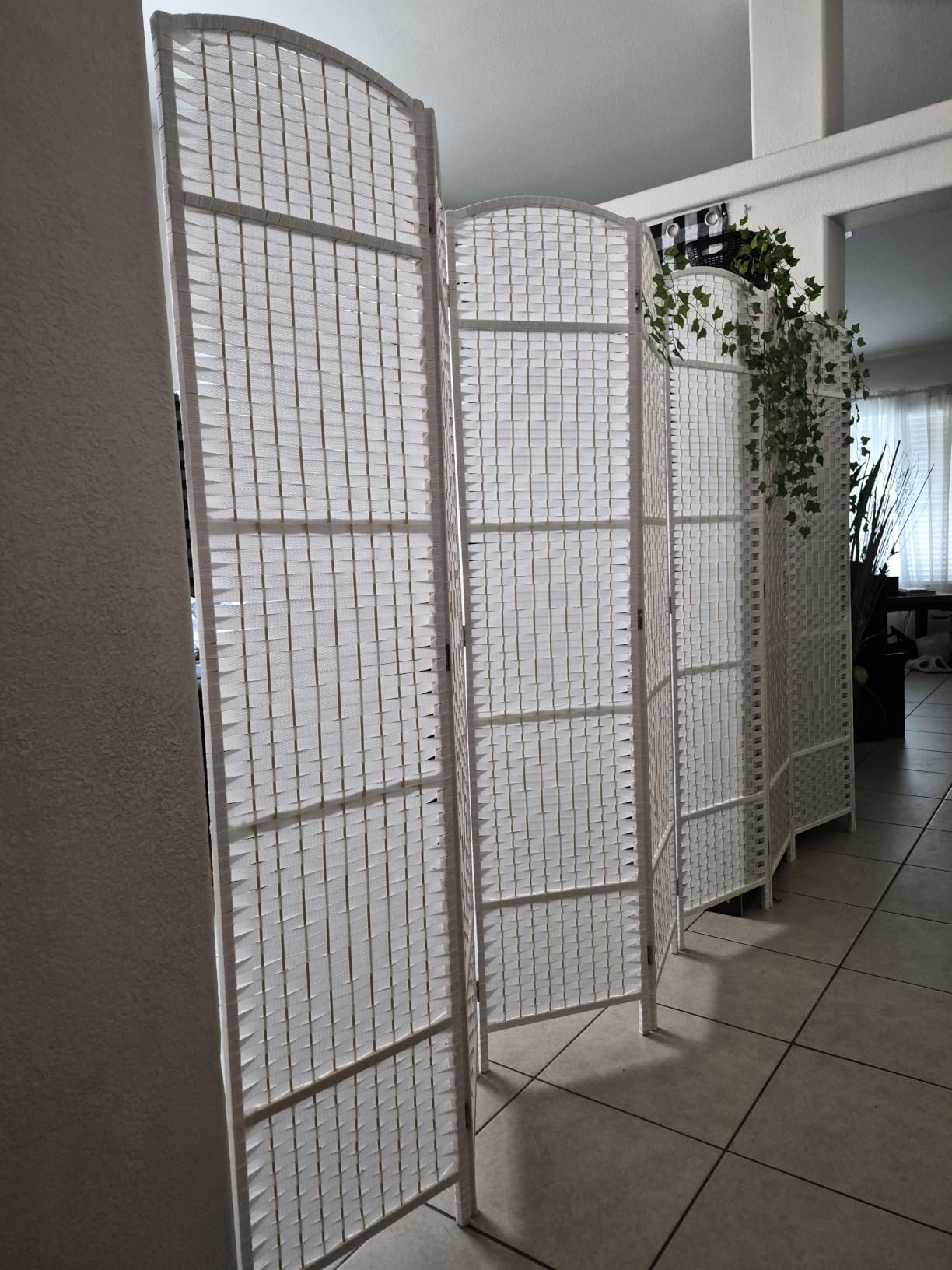 8 Panel Folding Room Divider,Woven Privacy Screen,Light Beige customer photo 2