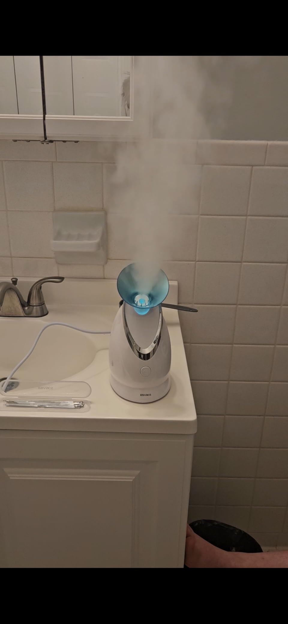 EZBASICS Facial Steamer, Nano Ionic Warm Mist for Facial Deep Cleaning Blue | Professional Face Steamer for Home Sauna SPA, Unclogs Pores Sinuses, Bonus 5 Piece Stainless Steel Skin Kit customer photo 2