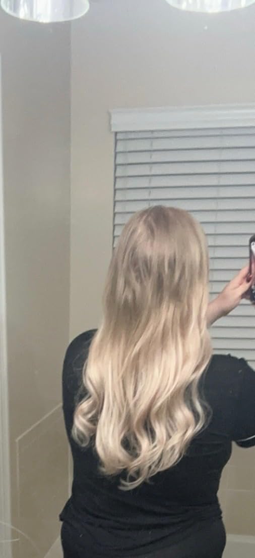 Easyouth White Blonde Clip in Hair Extensions, Easy Diy Application | Remy Hair Extensions Clip ins White Blonde, 14 Inch 7pcs 85g, for Fine Hair, for Wedding, Clip in Extension Real Human Hair customer photo 1