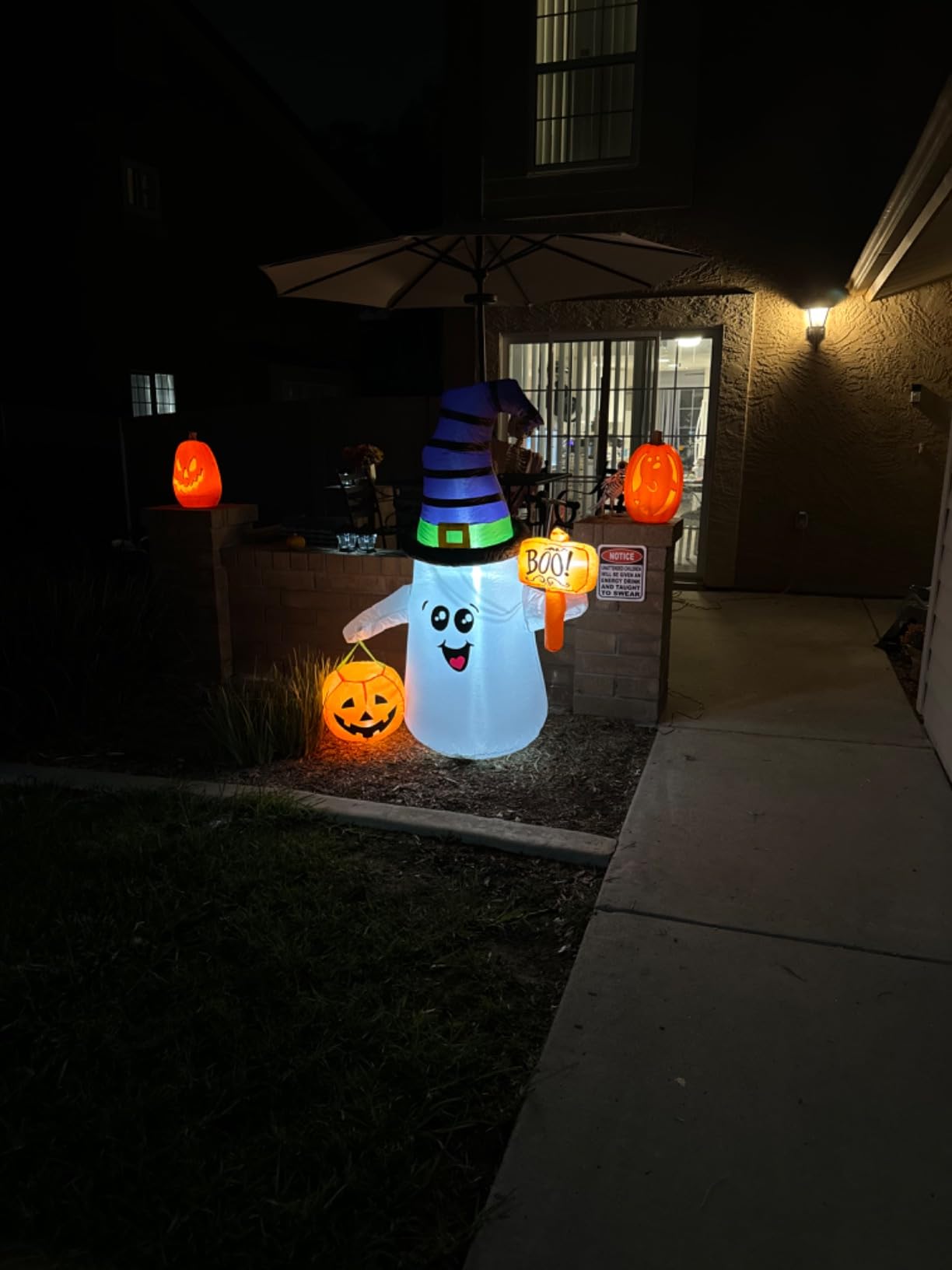 GOOSH 5 FT Halloween Inflatables Ghost Outdoor Decorations Blow Up Yard Cute Wizard Ghost with Pumpkin with Built-in LEDs for Garden Lawn Indoor Party Holiday Decor customer photo 1