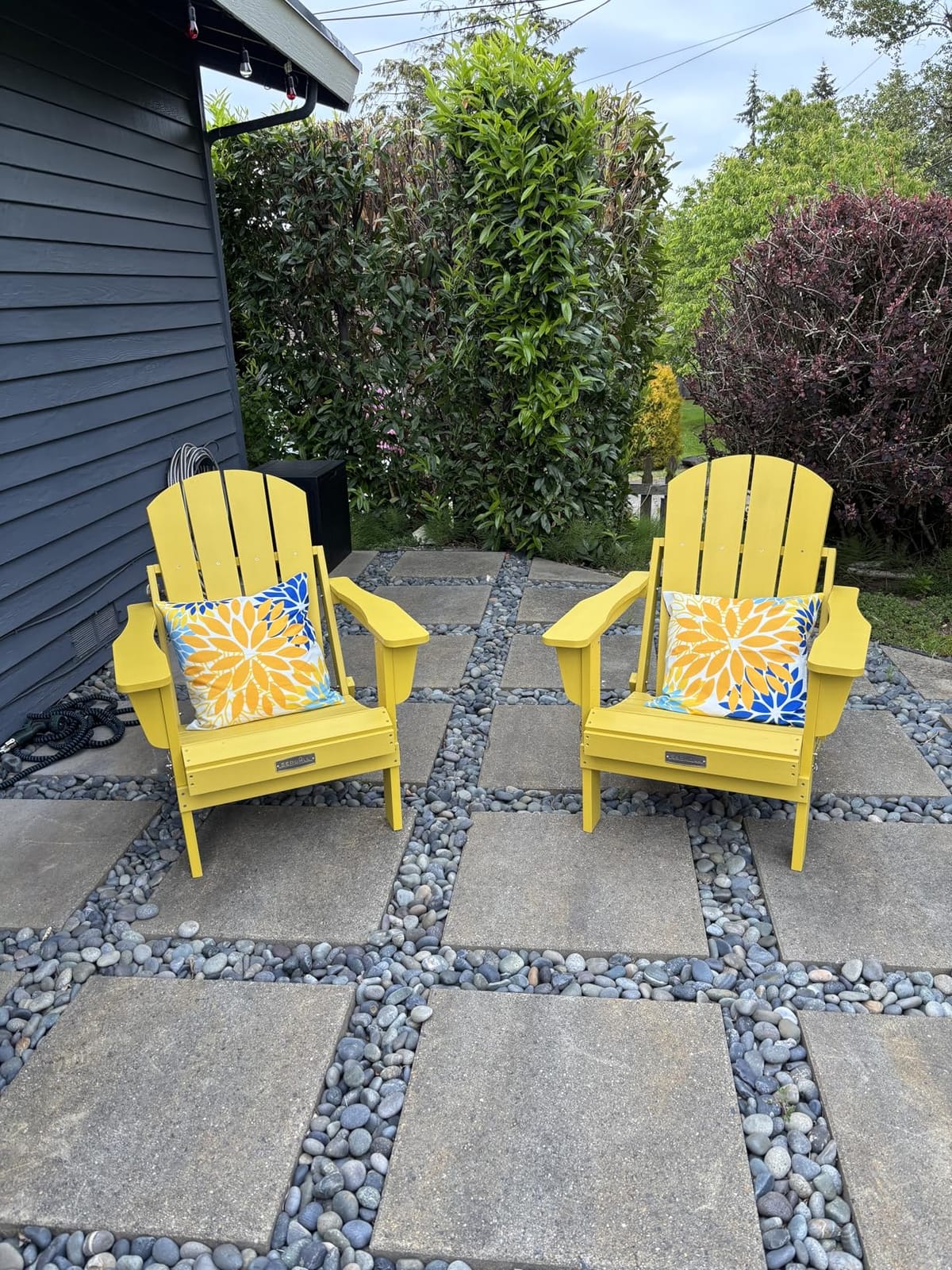 SERWALL Folding Adirondack Chairs with Cup Holder, Outdoor Fire Pit - Blue customer photo 2
