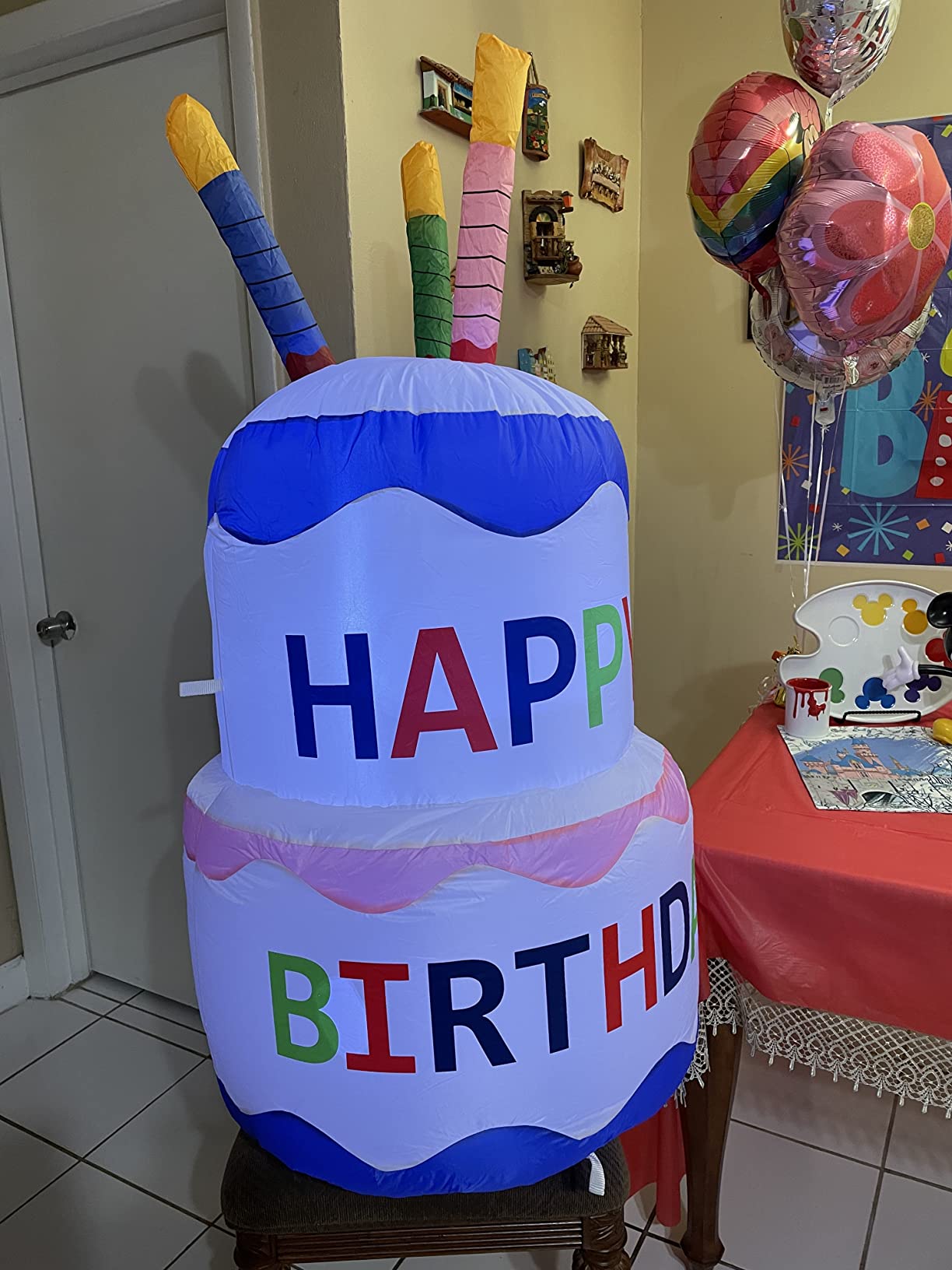 Sunnydaze 4-Foot Happy Birthday Cake Inflatable Decoration - Fan Blower and LED Lights customer photo 2