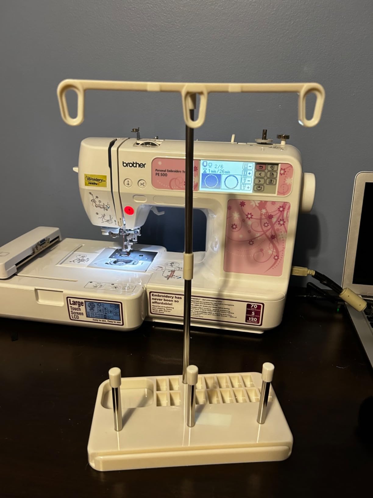 Thread Spool Holder Stand- 3 Spools Holder for Domestic (Home-Base) Embroidery and Sewing Machines - Four Colors for Choices customer photo 2