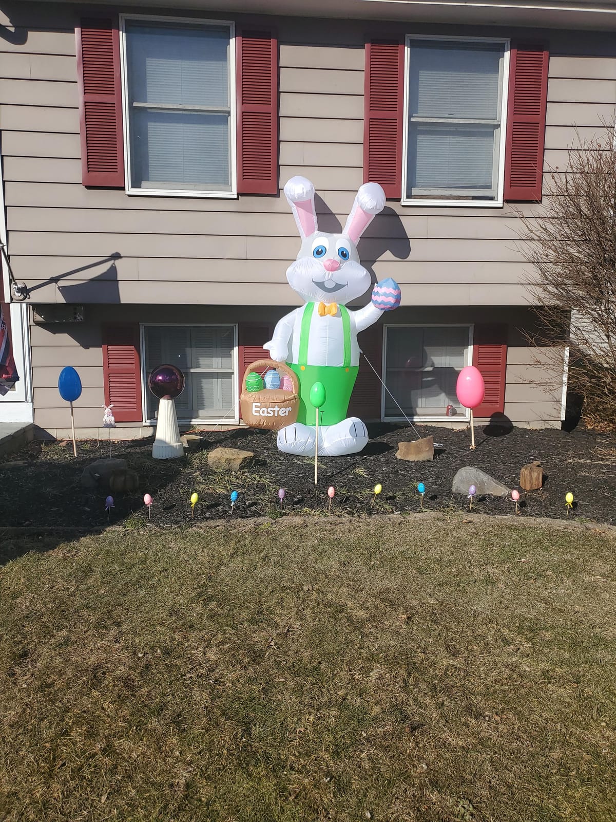 TURNMEON 8 Feet Giant Bunny Easter Inflatables Outdoor Decoration, Lighted Blow up Rabbit Holds Easter Eggs Basket with Tether Stakes LED Light Easter Decor Home Yard Lawn Garden Party Easter Egg Hunt customer photo 1