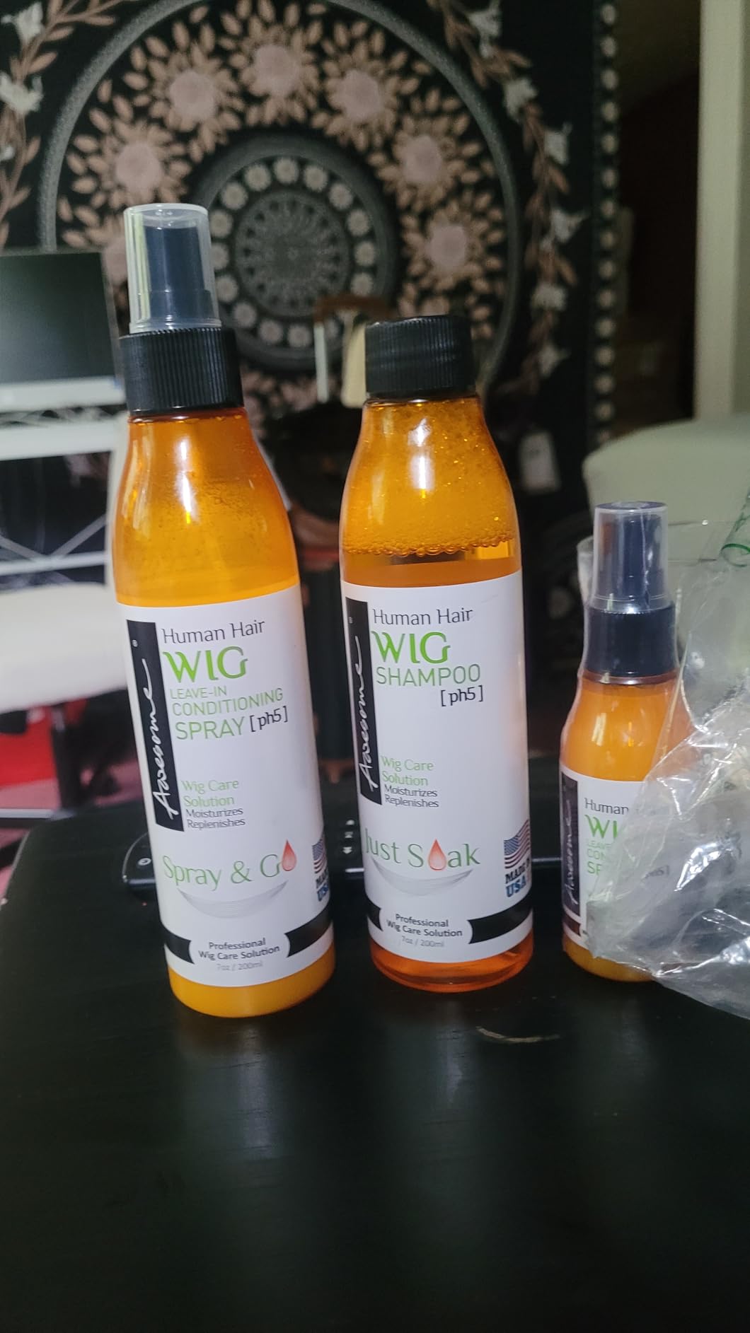 Awesome Human Hair Wig Care Kit, Shampoo & Conditioner Spray, 3-Pack | Two human hair soak washes plus a purse-size camellia mist for soft shine customer photo 2