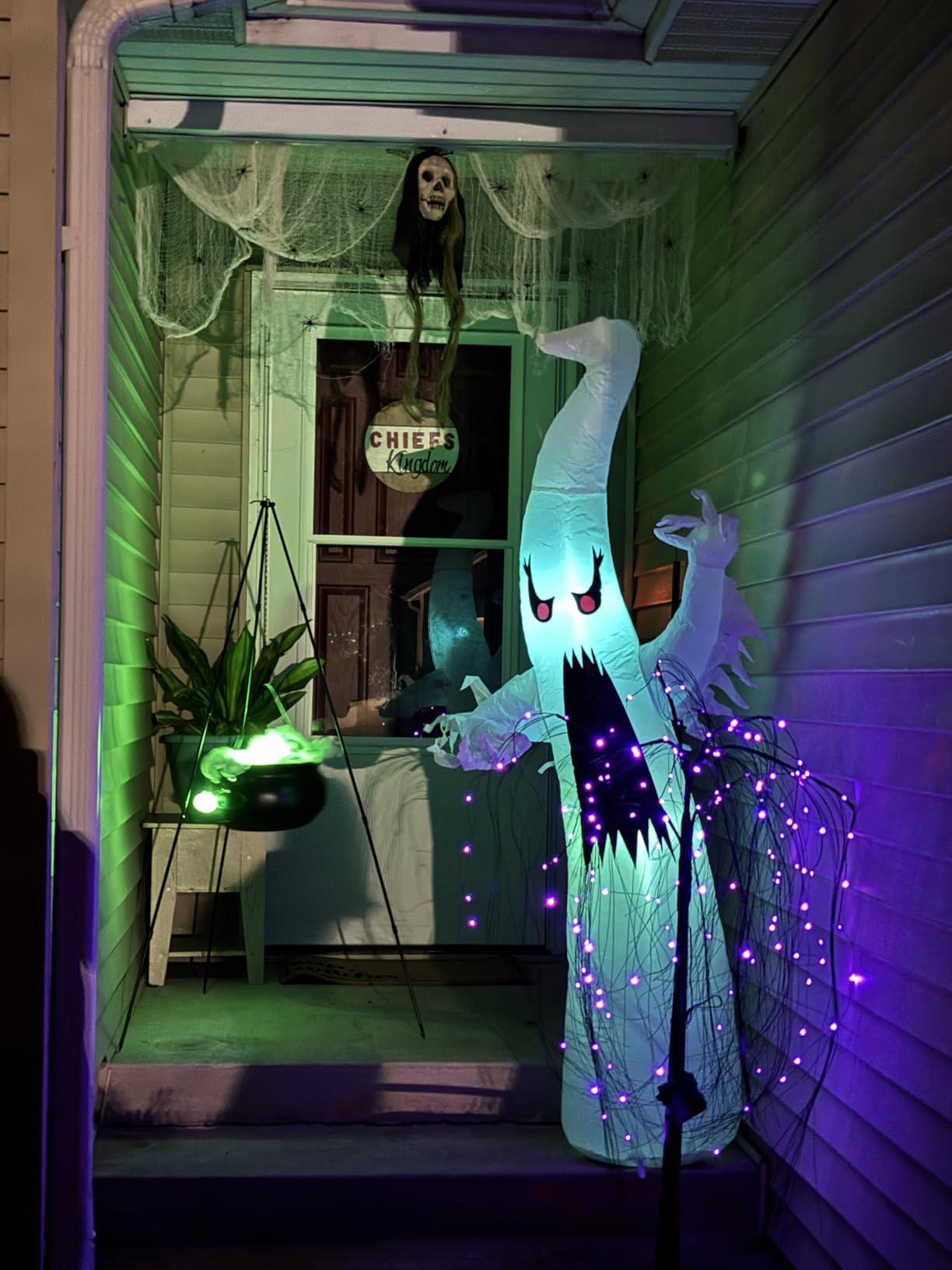 GOOSH 6 FT/12 FT Halloween Inflatables Ghost Outdoor Decorations Blow Up Yard Scary Red Eye Dimming Ghost with Built-in Colorful LEDs for Garden Lawn Indoor Party Decor customer photo 1
