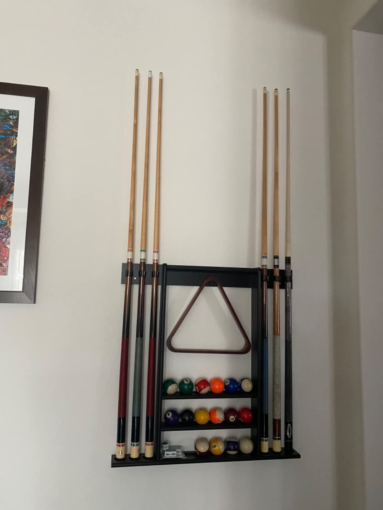 Pool Cue Rack Wall Mount For 8 Cues, Balls & Billiard Accessories Storage | 100% Solid Pine Wood Pool Stick Holder Pool Table Accessories Organizer for Game Room, Home Bar customer photo 1