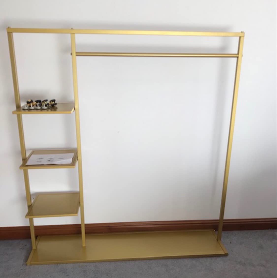 Gold Clothing Racks with Shelf, Boutiques Retail Display Gold Clothes Rack, Multiple Uses Heavy Duty Garment Rack for Hanging Rods for Home and Retail customer photo 1