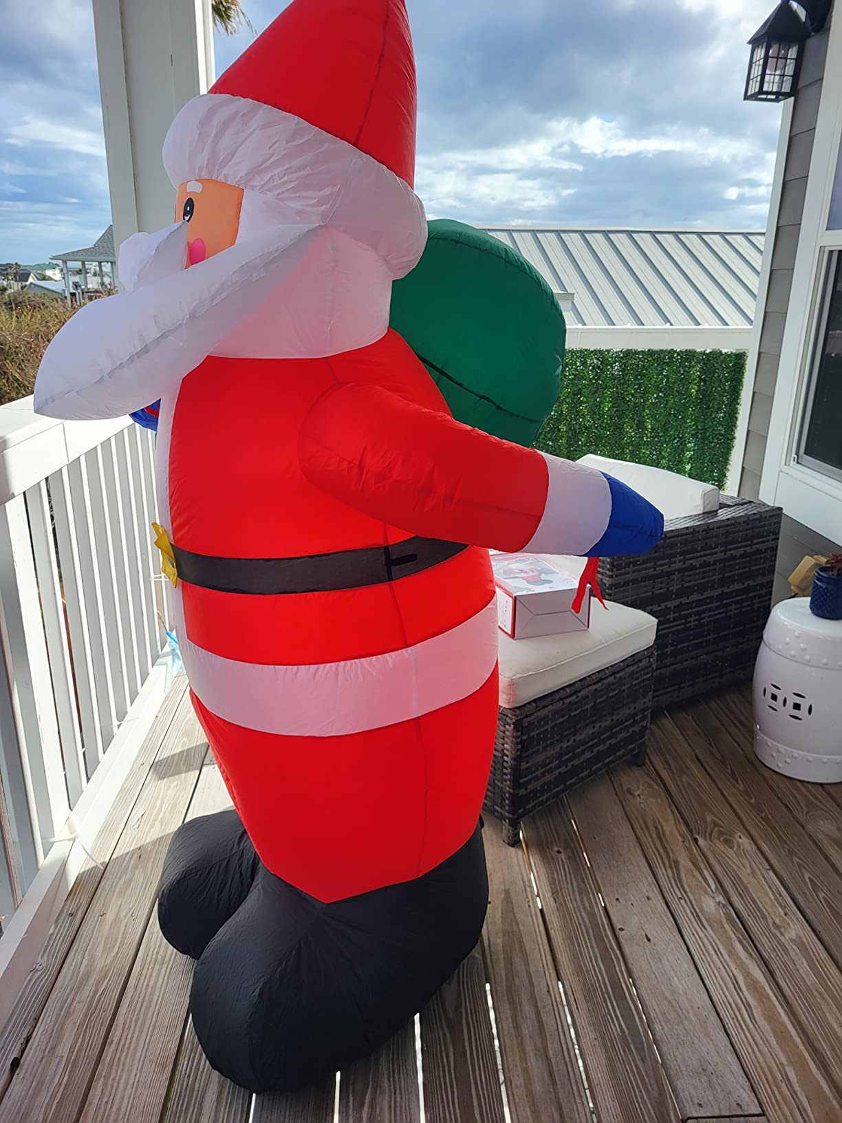 6 FT Christmas Inflatable Santa Claus Outdoor Decorations, Blow up Santa Claus with Gift Bag, Large Xmas Santa Carrying Present Sack, Outside Decor for Yard Garden Lawn Home Party, Built-in LED Lights customer photo 1
