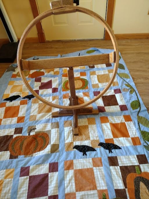 DutchCrafters Solid Oak Wood 22 Inch Round Extra Large Tilting Quilt Hoop with Stand, Quilting Frame for Hand Quilting - Amish Made in America (Medium Walnut) customer photo 1