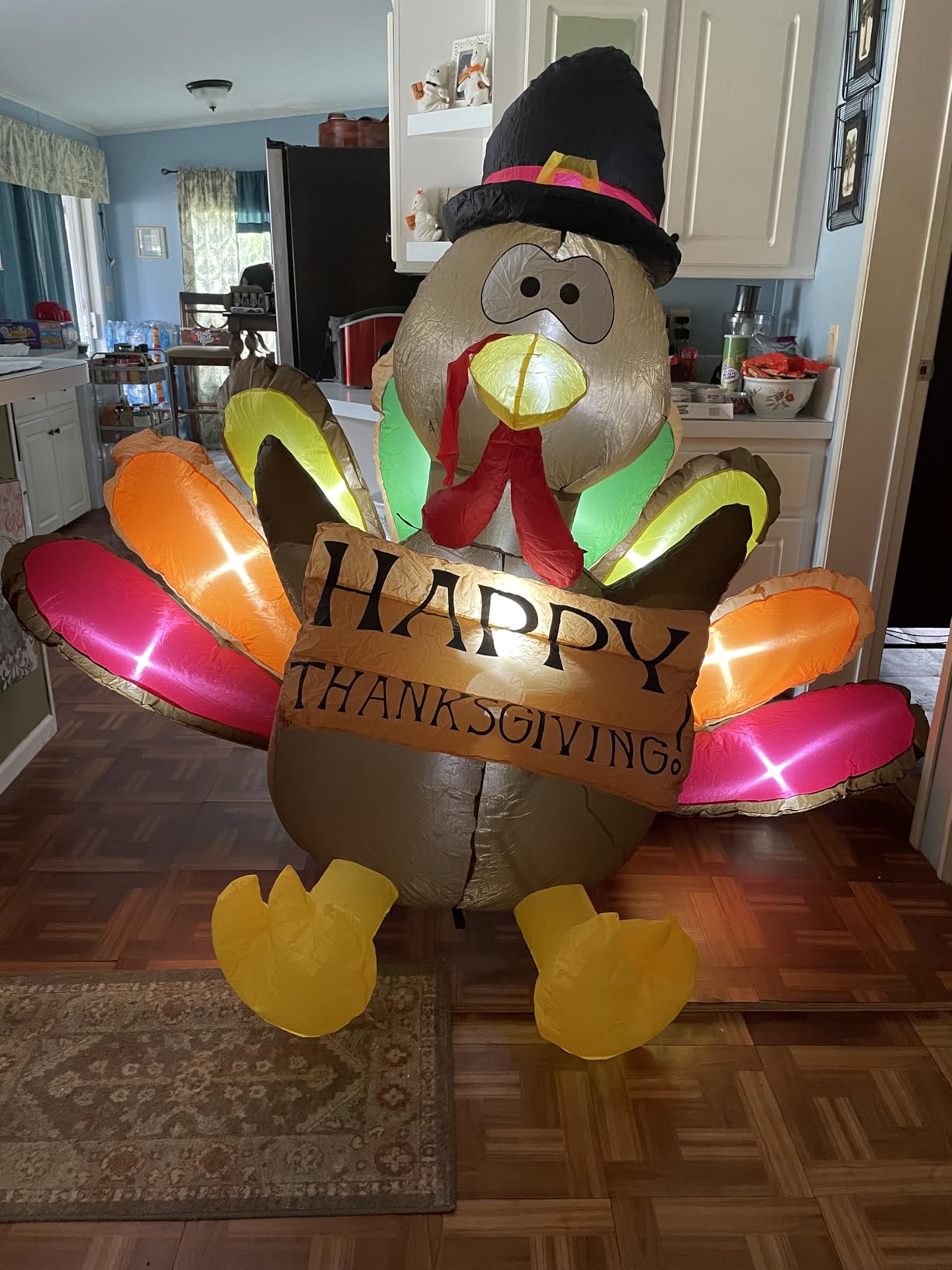 6FT Thanksgiving Inflatables Turkey Decor with Pilgrim Hat & Colorful Tail | Build in LEDs Blow up Turkey, Waterproof Fabric, Durable Blower, Outdoor Indoor Lawn Yard Autumn Holiday Harvest Decorations customer photo 2