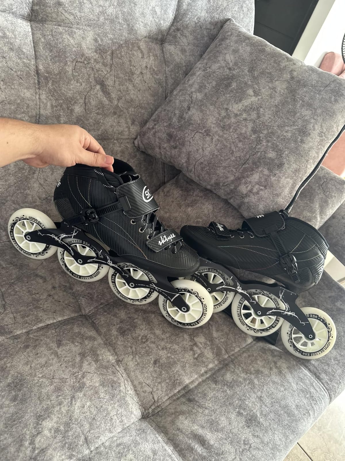 Inline Speed Skates Adult for Women Mens, Professional Roller Skates Blades, High Performance Racing Skates, Fitness & Marathon Skating Gear, Unisex Black customer photo 2