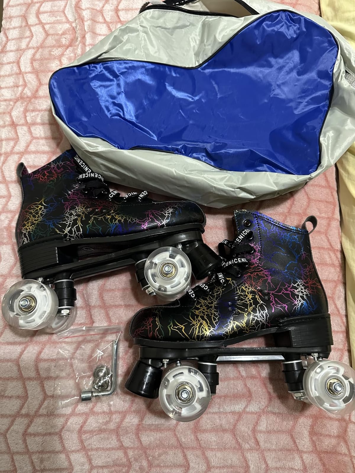Roller Skates for Men and Women, Black Derby Roller Skates with 4 Shiny Wheel, Classic Double-Row Roller Skates for Indoor and Outdoor customer photo 2