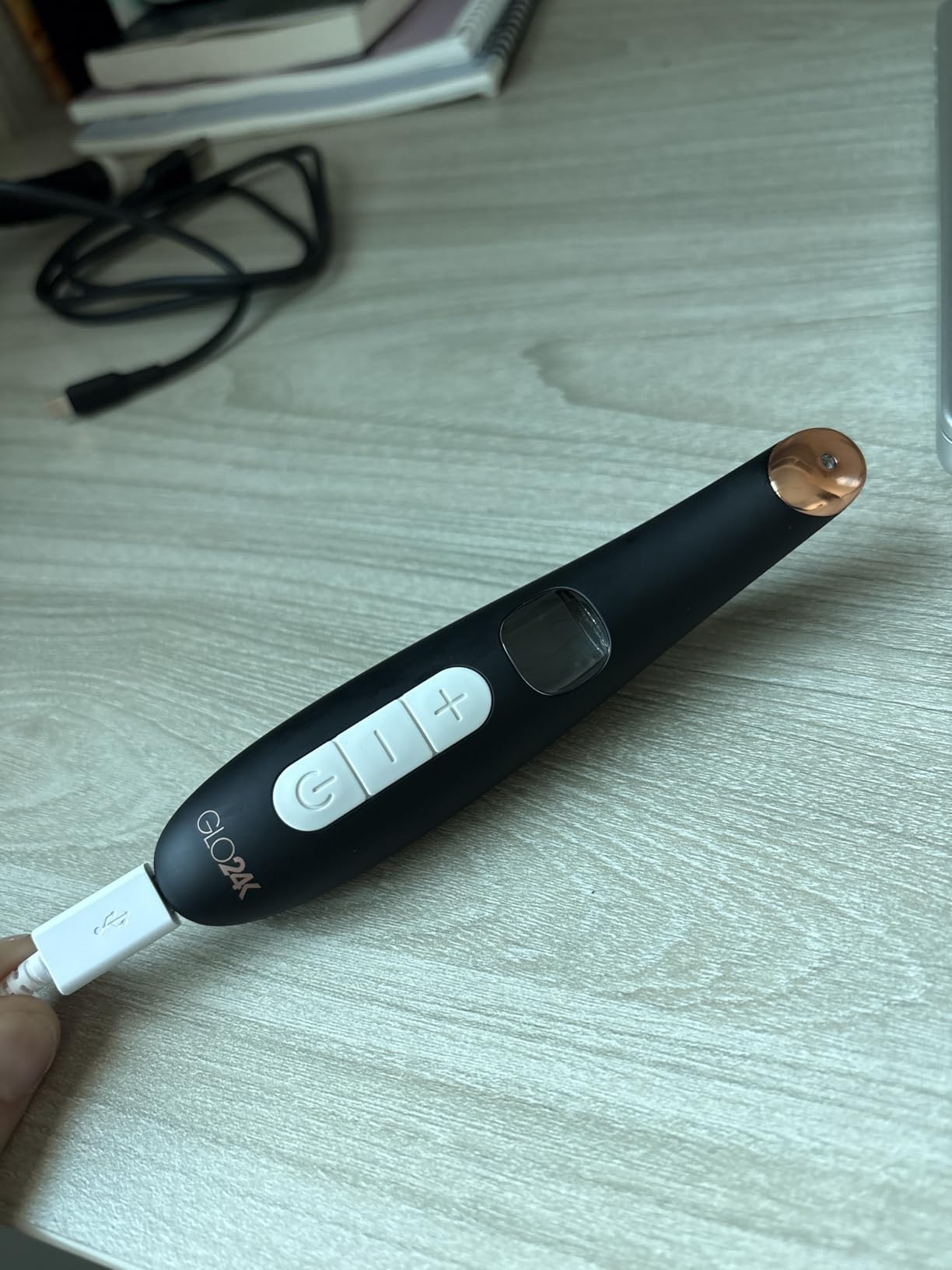 GLO24K Heated Eye Massager Wand with Vibration for Under-Eye Care | Gentle warmth, vibration massage, portable handheld beauty device, for smoother-looking skin around the eyes customer photo 1