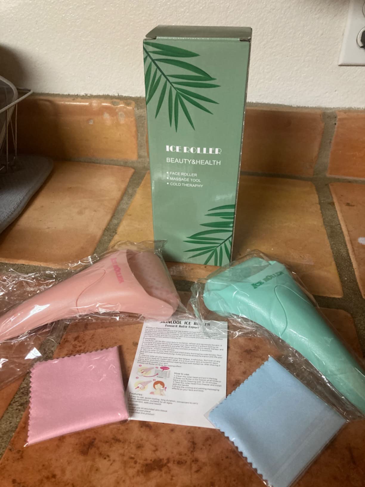 2 Pack Ice Roller for Face and Body Massage, Facial Roller Skin Care Tool for Reduce Wrinkles and Puffiness, Migraine Pain Relief and Skin Tighten, Cold Therapy for Cooling and Calming.(Pink+Green) customer photo 1