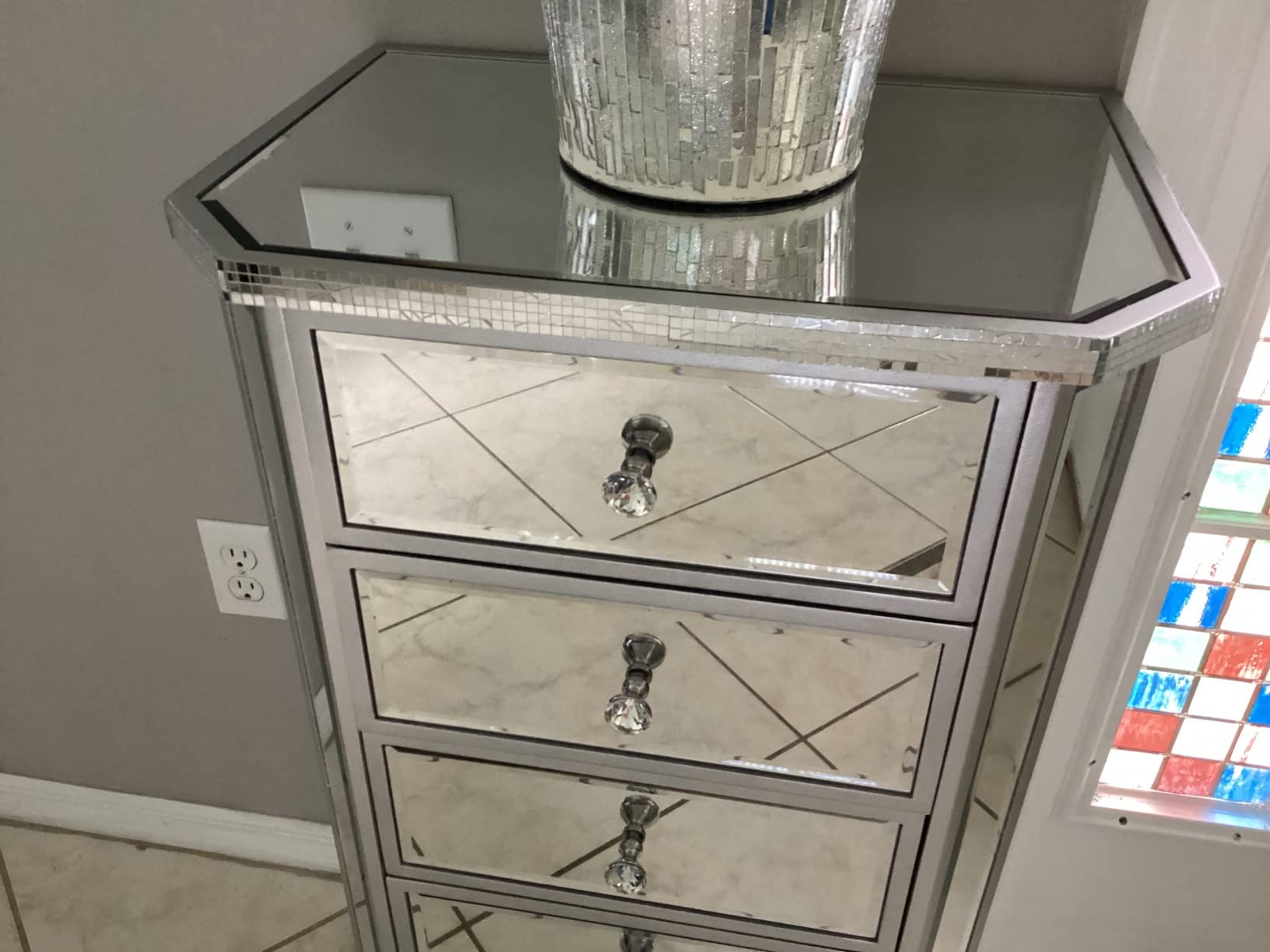 VINGLI Mirrored Dresser for Bedroom with 6 Storage Drawer Modern Chest of Drawers, Silver, 32”L x 12”W x 28”H customer photo 1