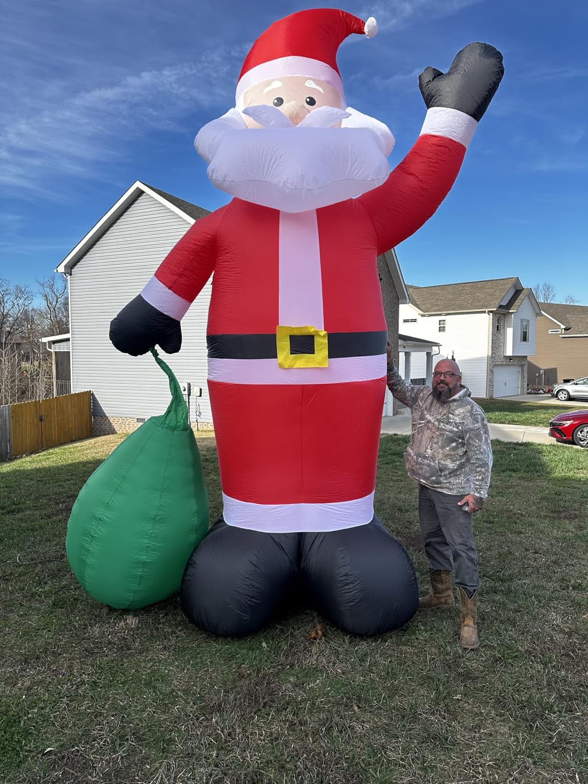 14 Ft by 8.5 Ft Giant Christmas Inflatable Santa Claus with Gift Bag Outdoor Decorations, Lighted Outside Standing Blow Up Santa Yard Decor for Lawn Garden Parties Holiday Xmas Decorations customer photo 2