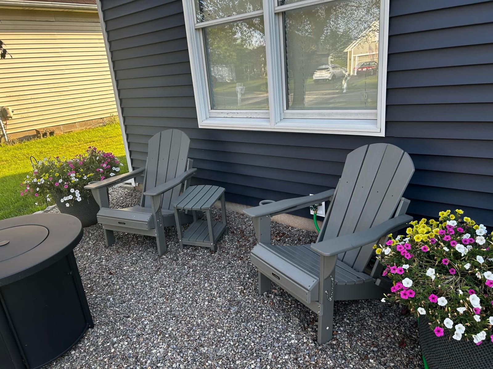 Ciokea Folding Adirondack Chair Wood Texture for Patio, Weather Resistant, Plastic Fire Pit Chair with Cup Holder, Lawn Chair for Outdoor Porch Garden Backyard Deck (Black) customer photo 1