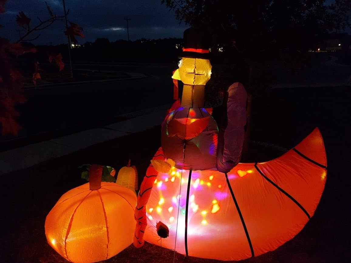 Inflatable Turkey Yard Decorations Thanksgiving Inflatables, 7FT Long Giant Blow up Turkey on Cornucopia with Built-in LED Rotating Lights, for Fall Lawn Party Holiday Decorations Outdoor customer photo 1