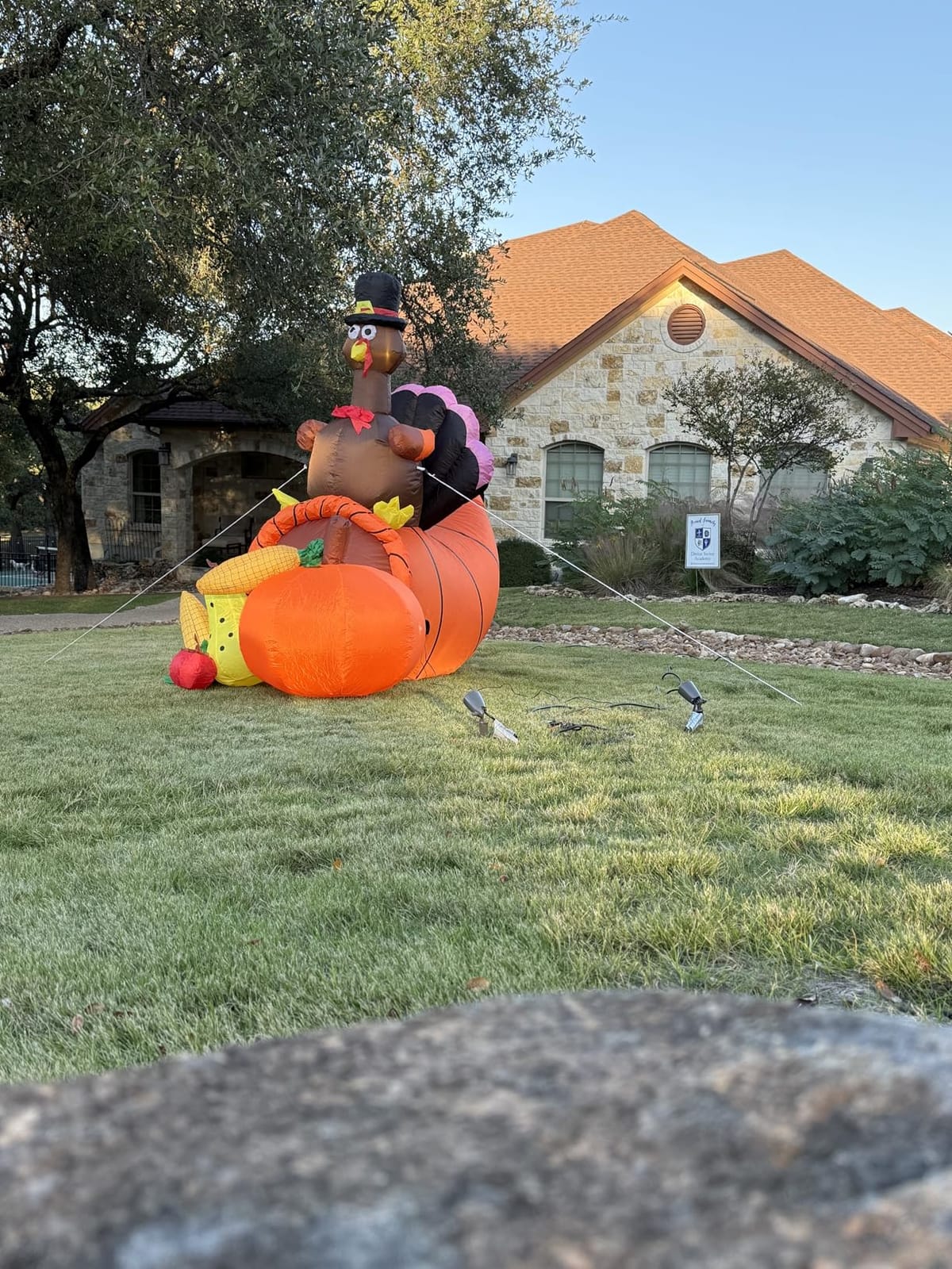 Inflatable Turkey Yard Decorations Thanksgiving Inflatables, 7FT Long Giant Blow up Turkey on Cornucopia with Built-in LED Rotating Lights, for Fall Lawn Party Holiday Decorations Outdoor customer photo 2