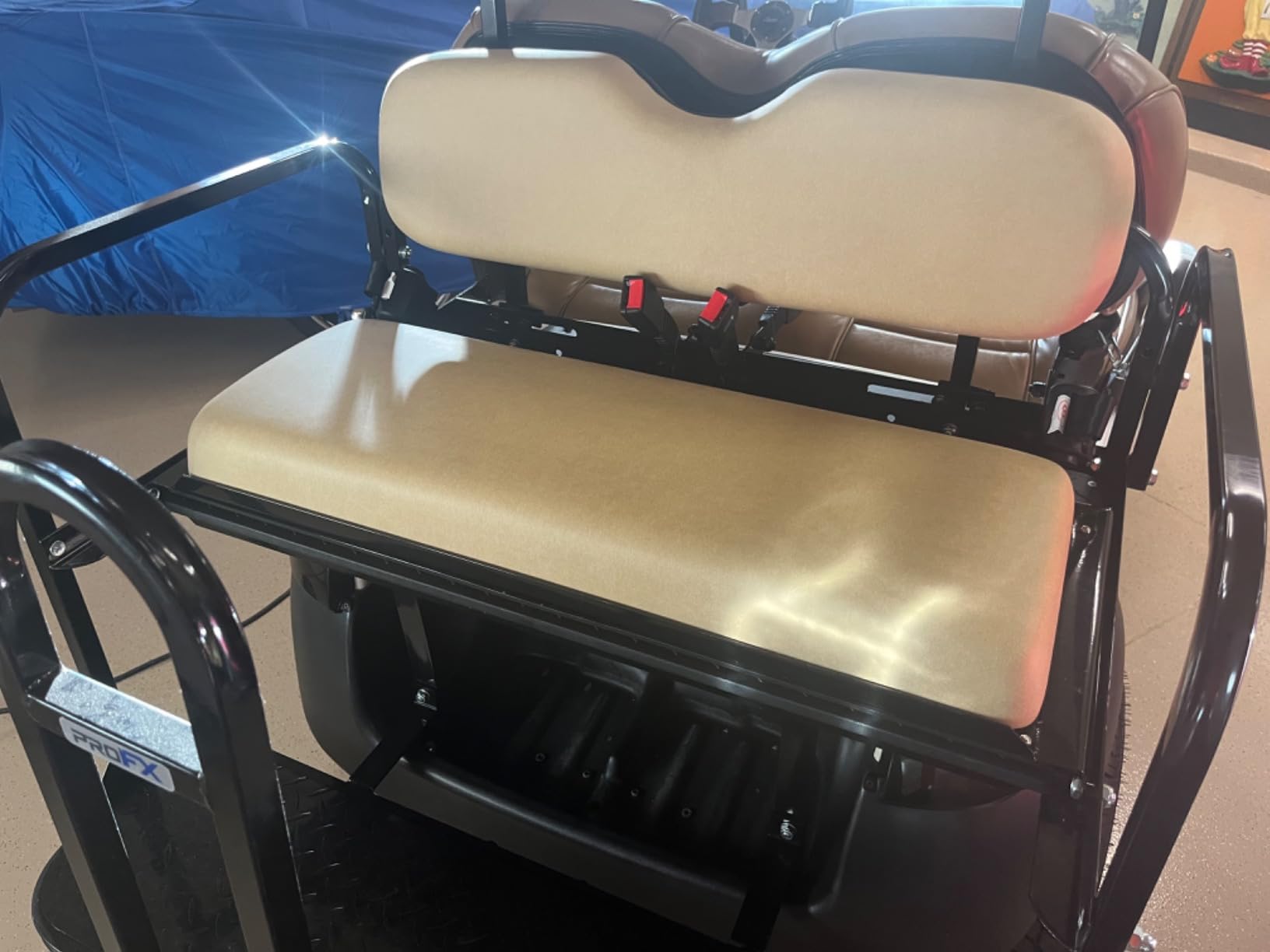 PROFX Golf Cart Rear Flip Seat Kit with Grab Bar for Club Car Precedent, Tempo, and Onward Gas & Electric Golf Carts | Buff (Beige) Cushions | Compatible with 2004-Up Models customer photo 1