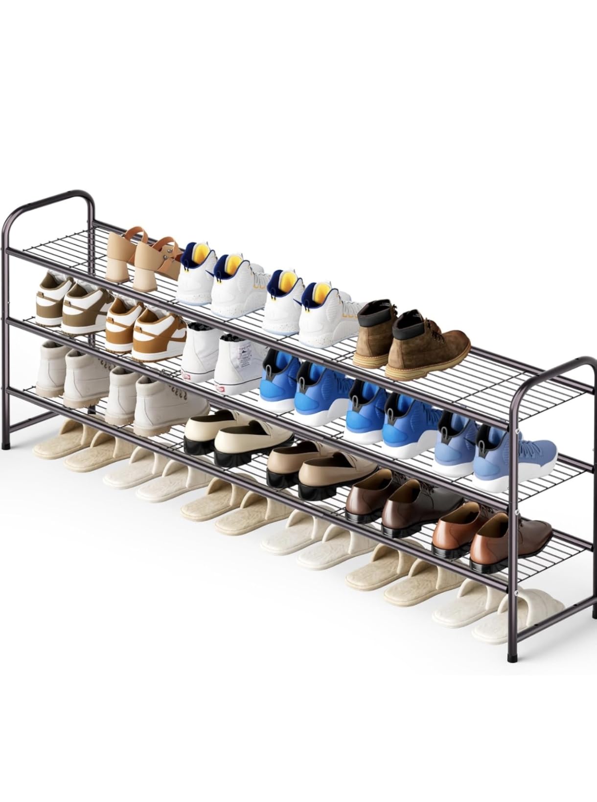 KEETDY 3-Tier Long Shoe Rack for Closet Metal Shoe Organizer for Entryway, Wide Stackable Shoe Storage Shelf with Sturdy Wire Grid for Closet Floor, Bedroom, Black customer photo 1