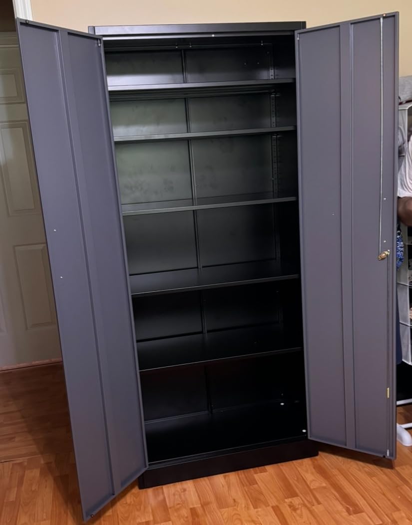SISESOL Metal Storage Cabinet with 2 Doors and 6 Shelves,Black Metal Cabinet with Lock,71