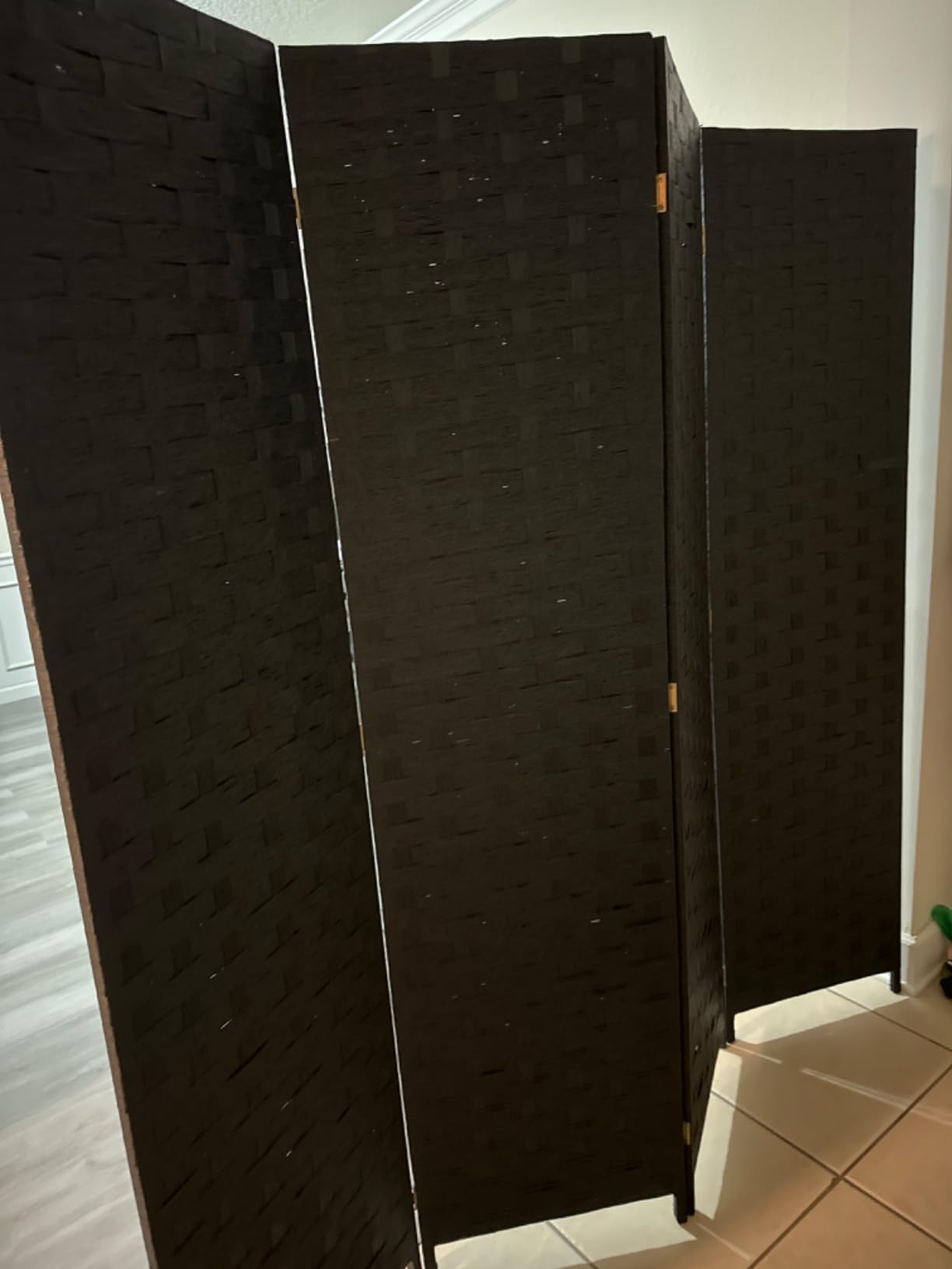 Room Divider, 4 Panels 6FT Folding Privacy Screen Wood Room Divider | Wall Wood Mesh Hand-Woven Design Freestanding Partition Portable Wall for Home Office Bedroom Room Separation (Black) customer photo 2