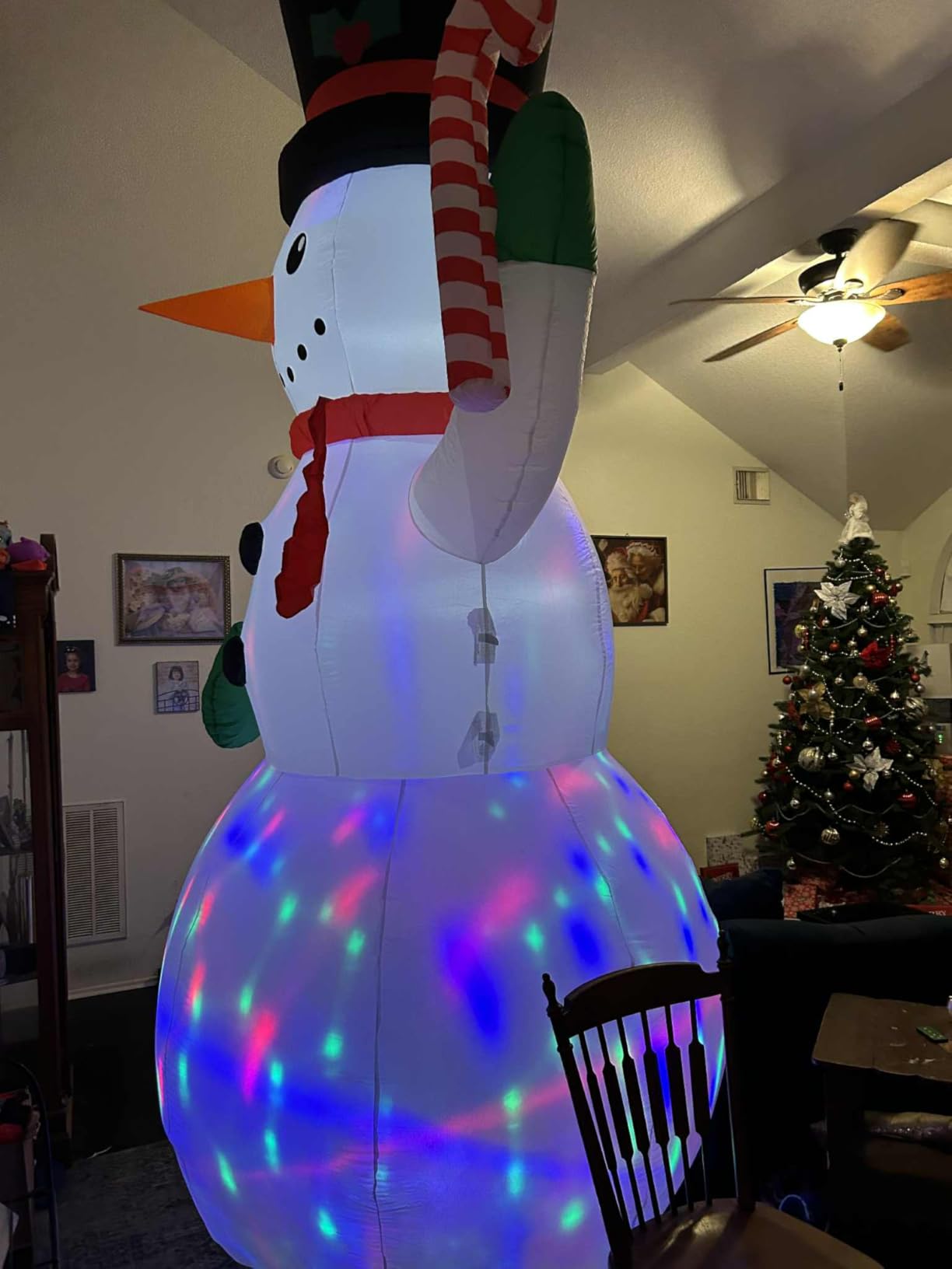 12 Ft by 6 Ft Giant Christmas Inflatables Snowman Outdoor Decorations, Blow Up Snowman Holds Candy Cane Built-in Rotating Colorful Lights Christmas Decorations Outdoor Yard Lawn Garden Holiday Party customer photo 1