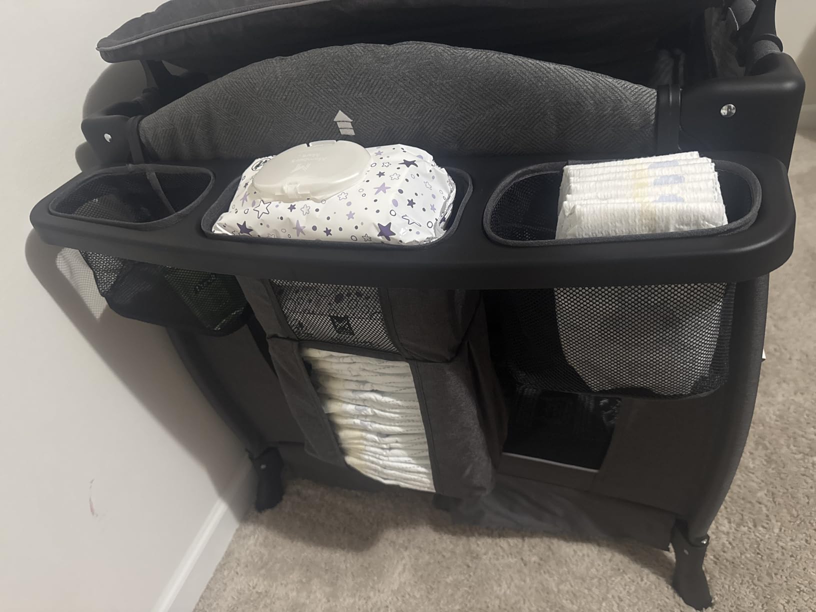 Pamo Babe Pack and Play 4-in-1 Baby Playard with Bassinet & Changing Table, Foldable Portable Playpen with Mattress, Travel Crib for Newborn to Toddler 0-36M-Black customer photo 2