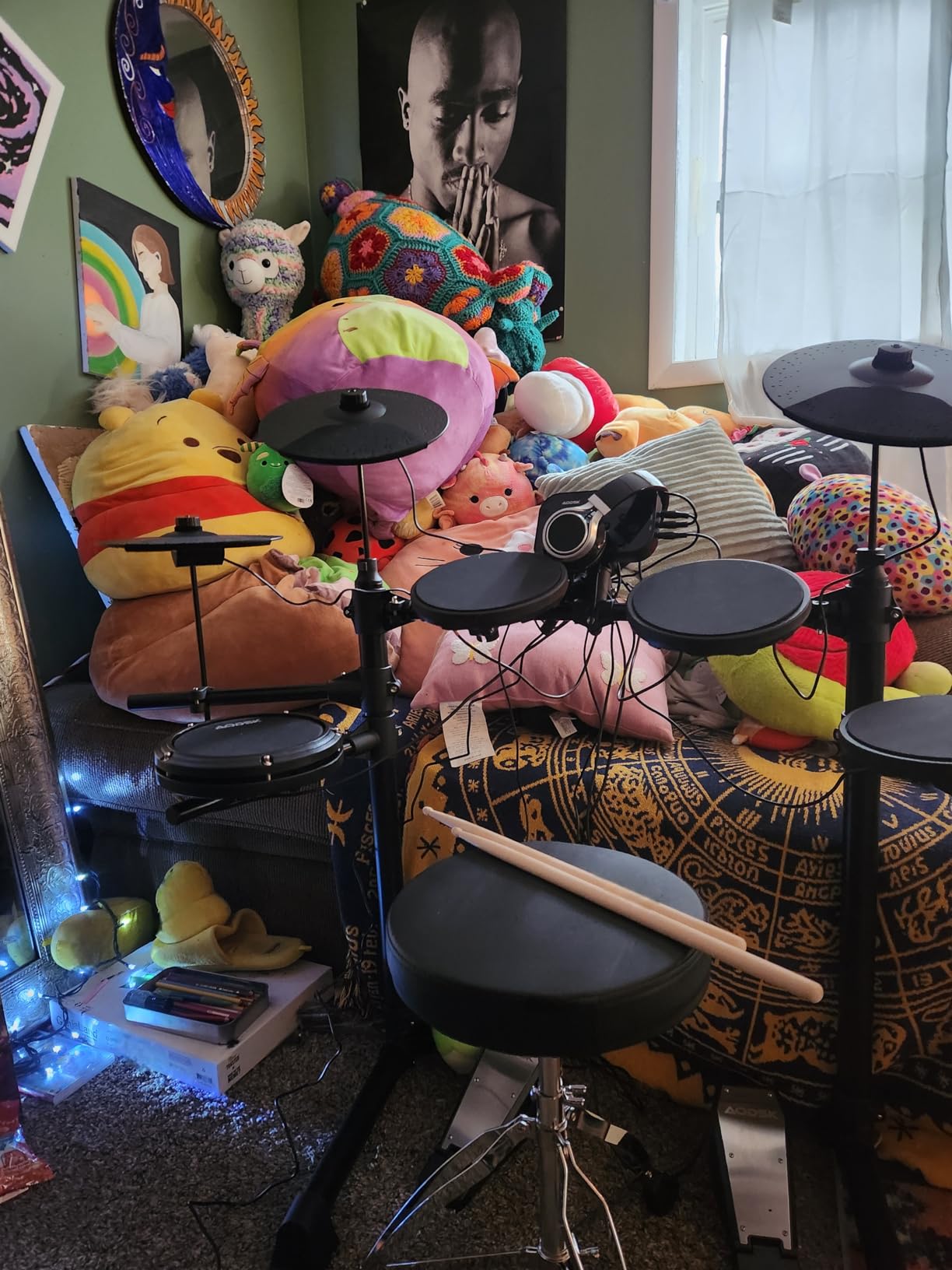 AODSK Electric Drum Set For Beginner 150 Sounds, 4 Quiet Drum Pads 2 Pedals | 10