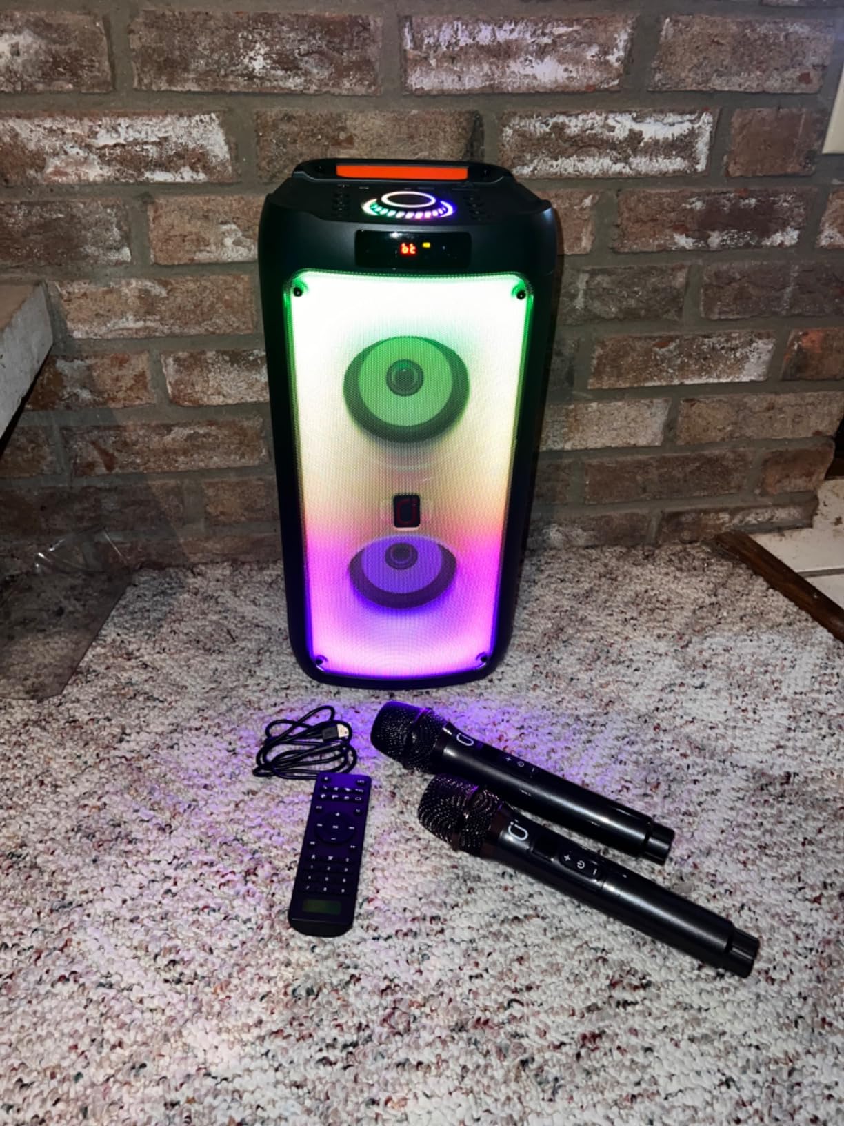 HWWR Karaoke Machine with 2 Wireless Microphones, Portable Bluetooth Speaker for Adults, Big Party PA System with Disco Lights for Gatherings, Support TWS/TF Card/USB/AUX/TVs Connected, Stage Monitors customer photo 2