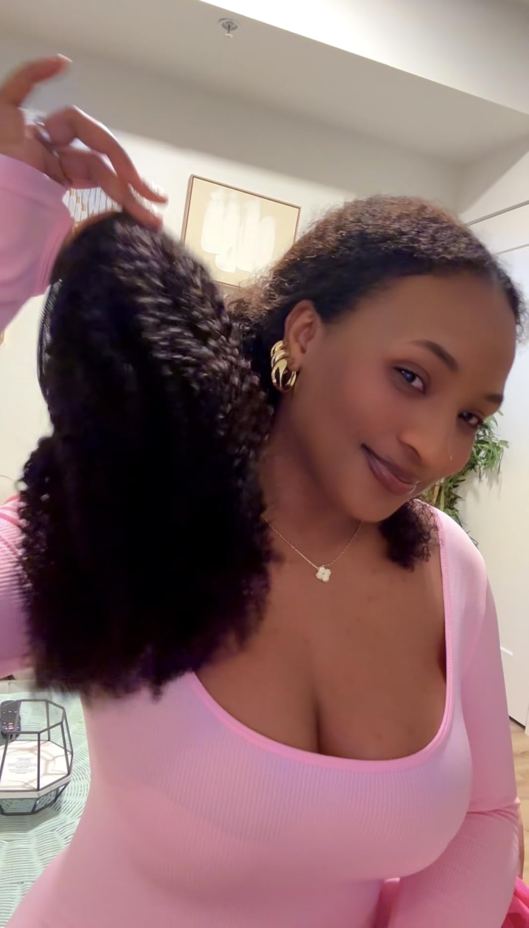 Afro Kinky Curly Drawstring Ponytail, Natural Black, 16 Inch | Afro Puff Ponytail Human Hair, 4C for Black Women, Extension customer photo 1