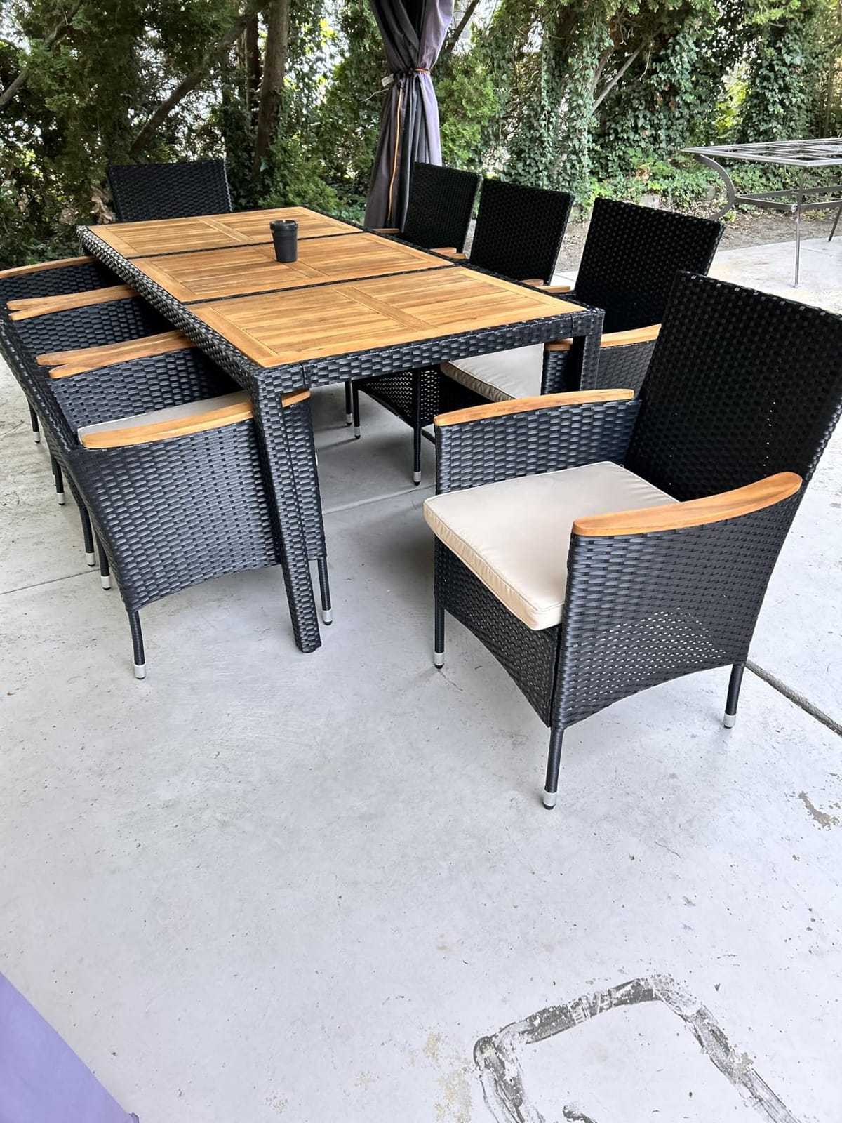 Flamaker Patio Dining Set for 8 Outdoor Acacia Wood Table and Chairs, Black customer photo 1