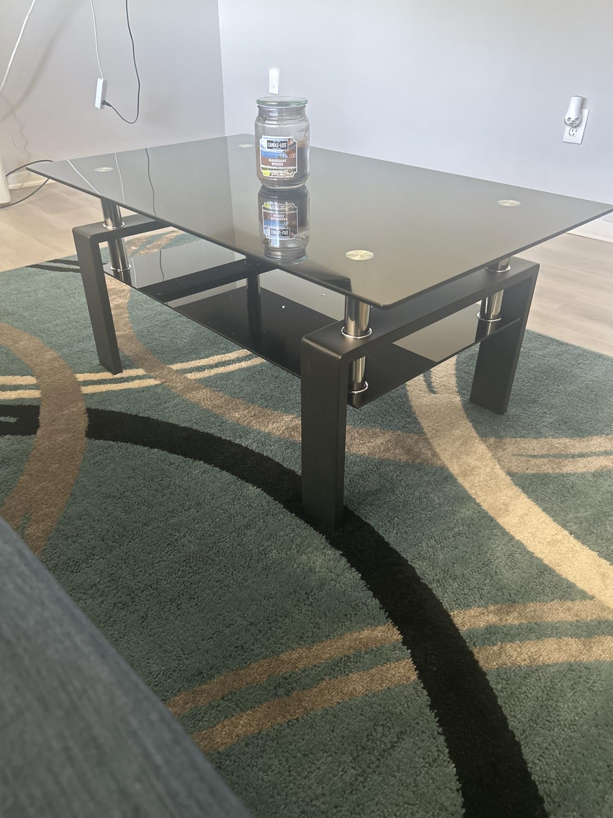IANIYA Modern Living Room Coffee Table, Glass Center Table, Black customer photo 1