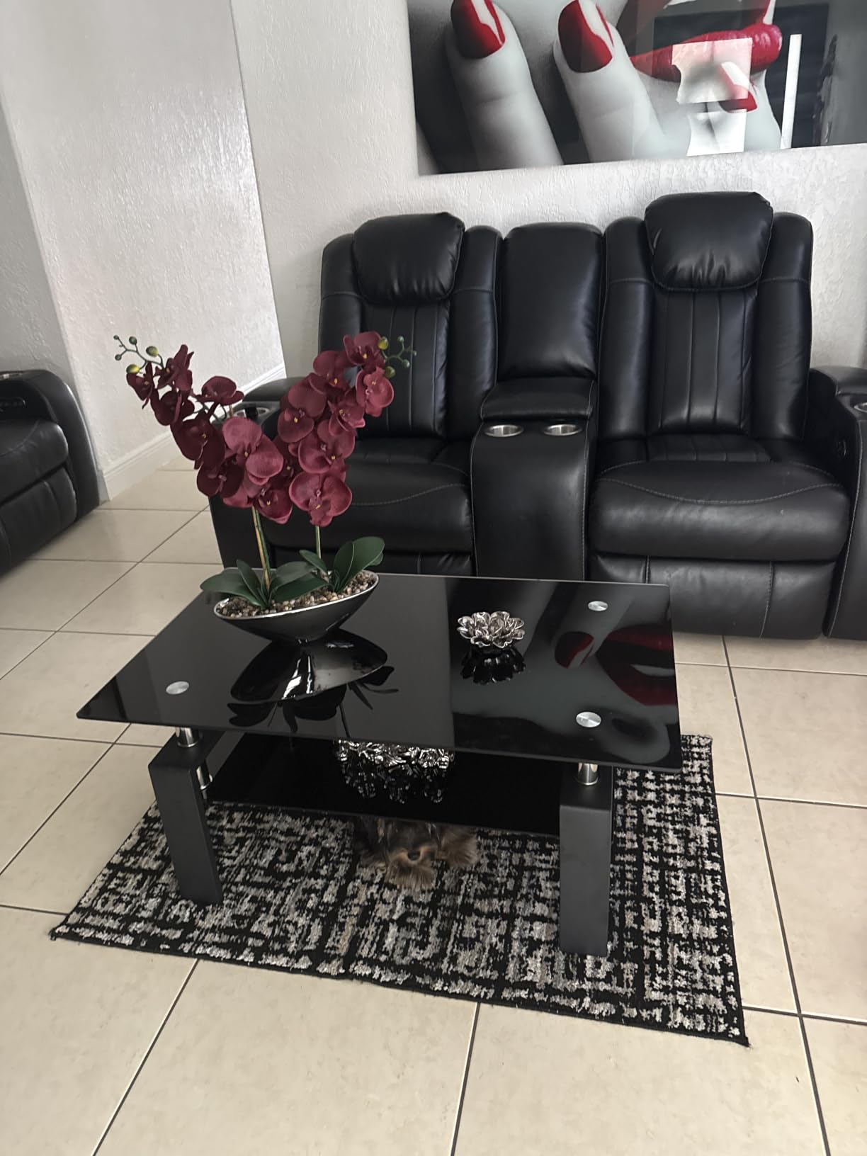 IANIYA Modern Living Room Coffee Table, Glass Center Table, Black customer photo 2