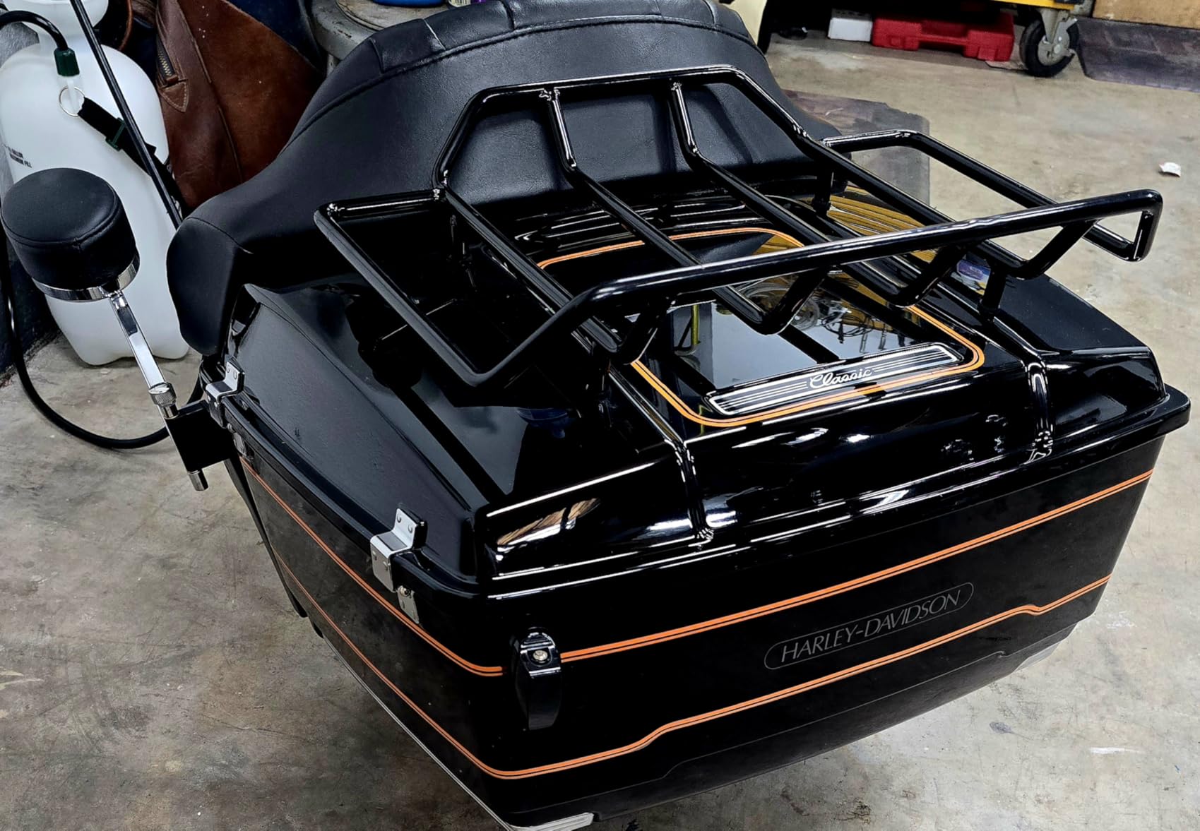 Motorcycles Air Wing Black Luggage Rack Carrier Trunk Top Rack Rail Mount Compatible with Harley Touring CVO Street Glide Electra Glide Road Glide Road King Ultra Limited 1984-2026 customer photo 2
