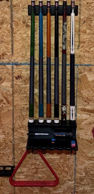 EXTCCT Wall Mount Pool Stick Holder - Billiards Pool Cue Rack Hardwood Pool Cue Set Holder for 6 Cues Sticks Storage Pool Table Accessories Equipment Organizer customer photo 2