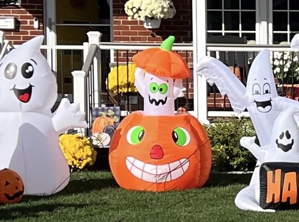 COMIN 5 FT Halloween Inflatables Animated Pumpkin Ghost Outdoor Decorations Blow Up Yard with Built-in LEDs for Indoor Party Garden Lawn Decor customer photo 1