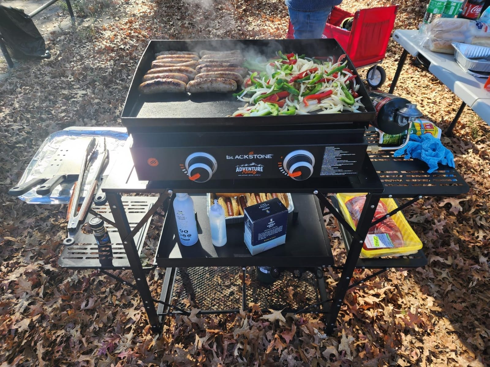 VEVOR Camping Kitchen Table, Aluminum Folding Portable Outdoor Cook Station with 4 Iron Side, 2 Shelves & Carrying Bag, Quick Installation for Picnic BBQ Beach Traveling customer photo 1
