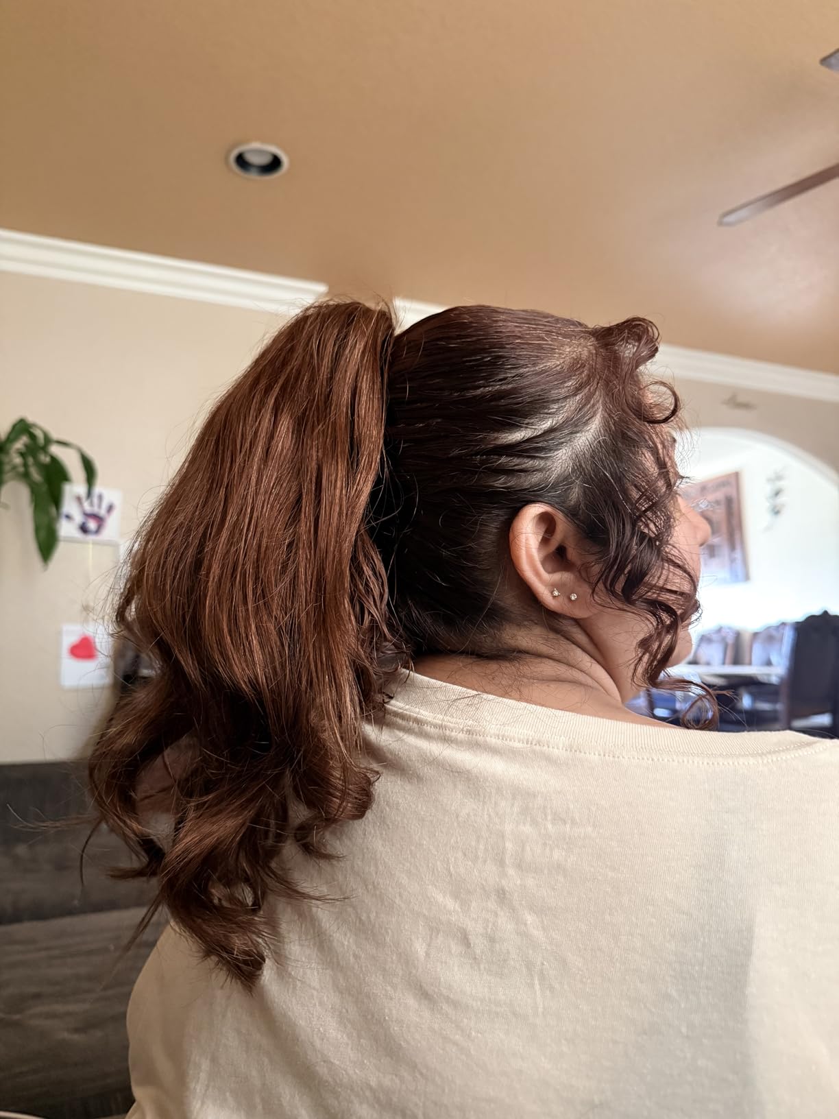 MY-LADY Ponytail Extension Human Hair Claw Clip in Ponytail Hair Extension Long Straight Pony Tail Hair Extensions Real Human Hair for Women Dark Brown 14 Inch 105g customer photo 2