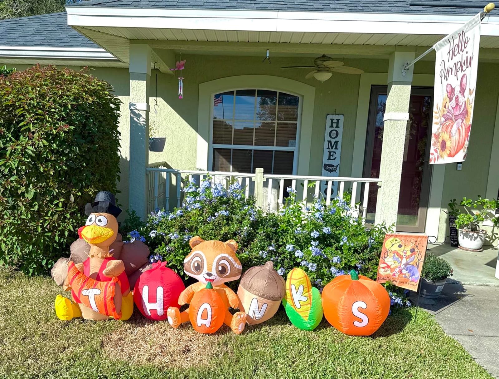 Domkom 8FT Thanksgiving Inflatable Turkey Happy Thanksgiving Sign Yard | 8FT Turkey with Corn, Apple, Acorn & Happy Thanksgiving Pumpkin, Built-in LEDs, 210T Fabric, Fast Blower & Stakes customer photo 1