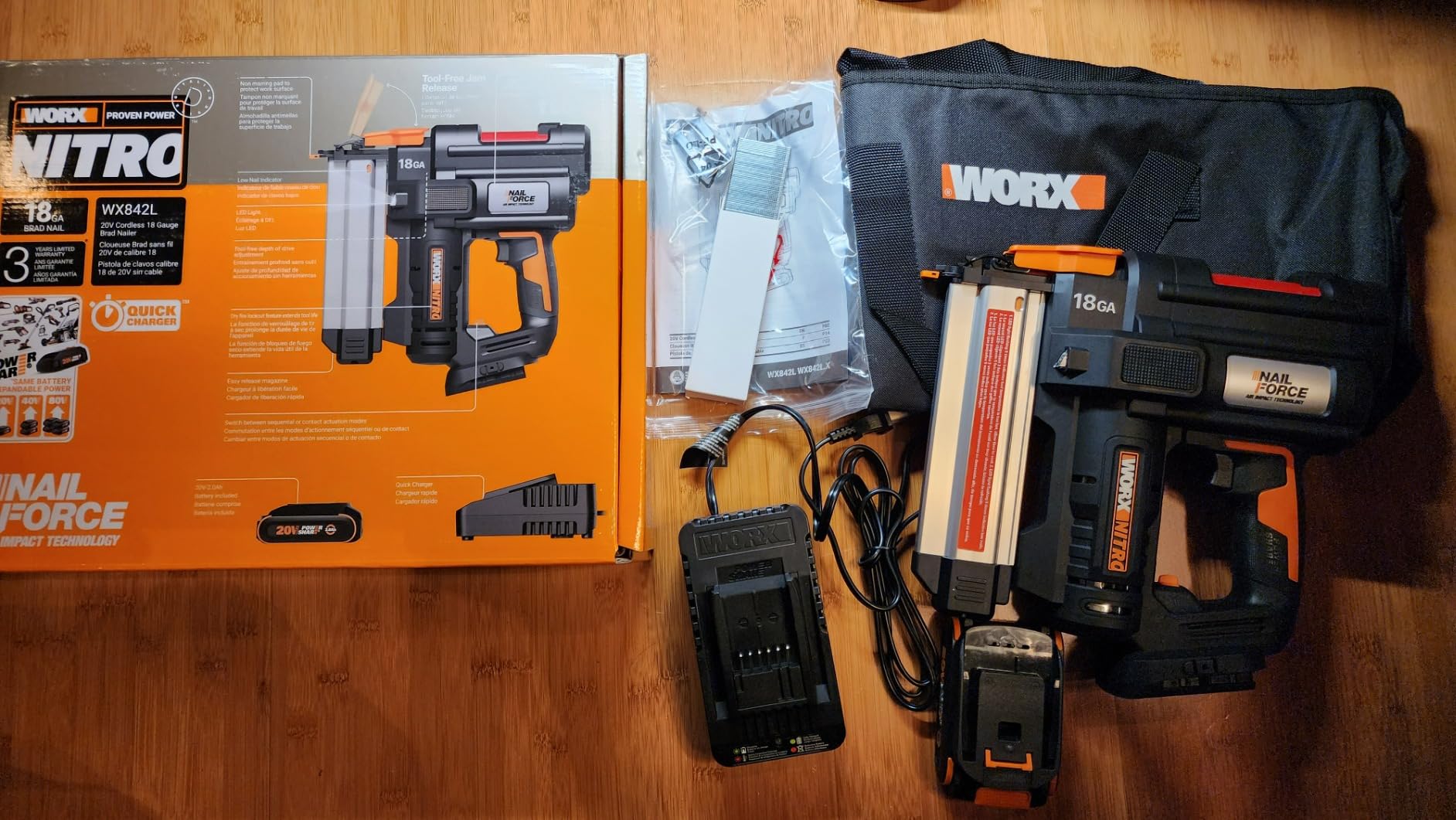 WORX Cordless Brad Nailer, 20V 18GA Nail Gun, WX842L (Battery and Charger Included) customer photo 1