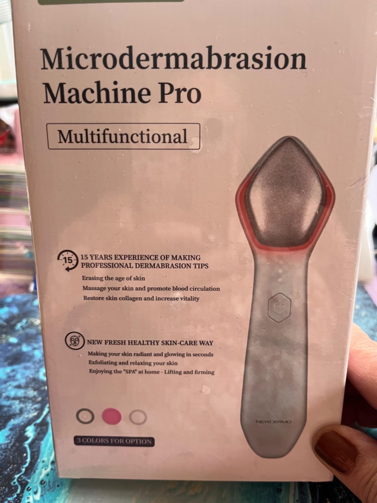 NEWDERMO Microdermabrasion Machine Pro, Large Diamond Electric Microdermabrasion Wand Tool With 3 Levels Frequency for Face Body Exfoliate Skin Care(White) customer photo 1