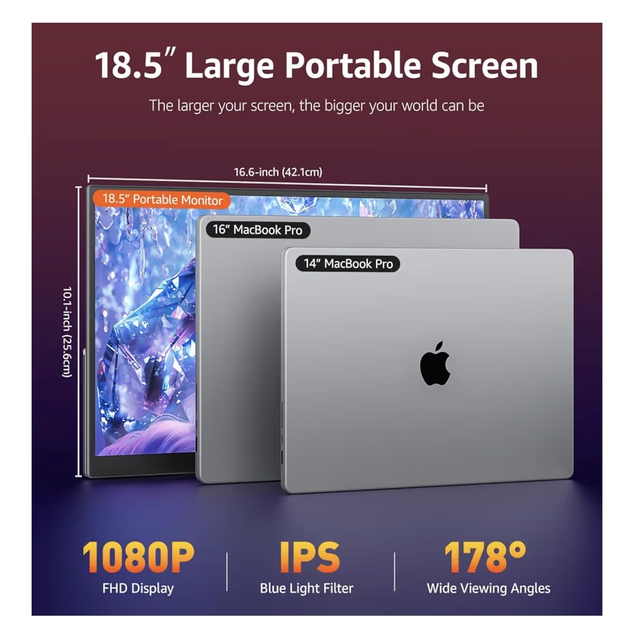 VisionOwl Portable Monitor for Laptop, IPS USB-C HDMI Travel Second Monitor for MacBook Pro Air, PC, PS5, Xbox, Portable Second Screen, Built-in Kickstand, Speakers, VESA Mountable, 18.5 Inch customer photo 1