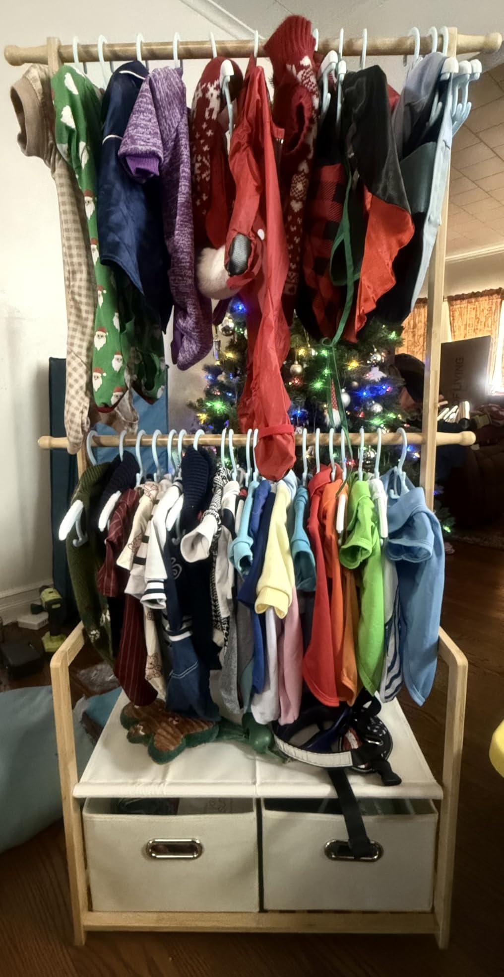 Bamboo Kids Clothing Rack: Holds Up To 121 Lbs of Dress-Up Clothes | 2 Adjustable Hanging Rods & 2 Storage Baskets With Shelf - Child Garment Holder for Playroom & Toddler Bedroom (Natural) customer photo 1